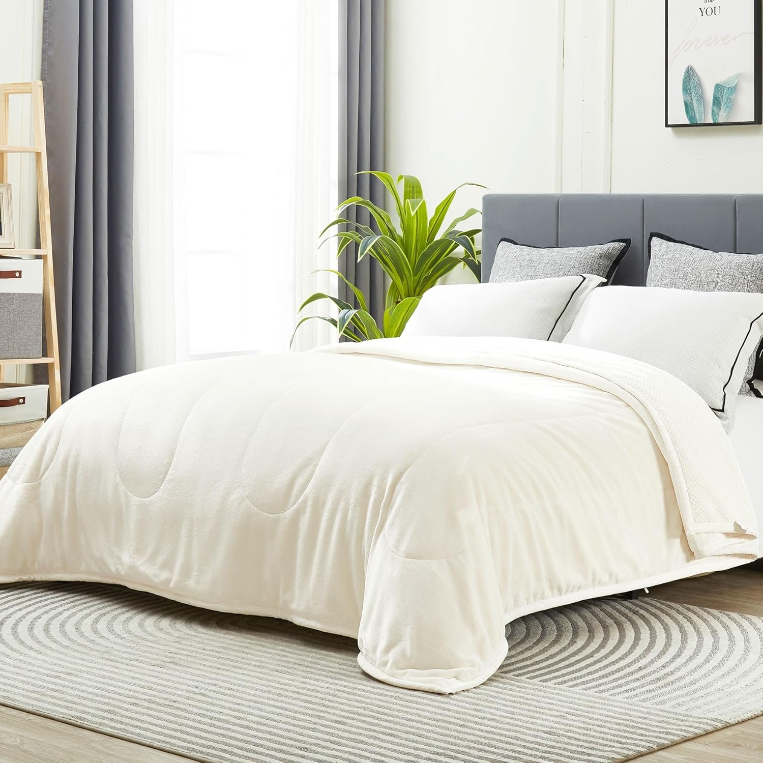 DREAMNINE Extra Thick 3 Layers Soft Flannel Fleece Blanket for Couch Sofa 50" x 60", Luxury Warm Fuzzy Velvet Blanket for Winter, Solid Cozy Plush Microfiber Blanket for Bedroom, Washable, Cream White - Image 10