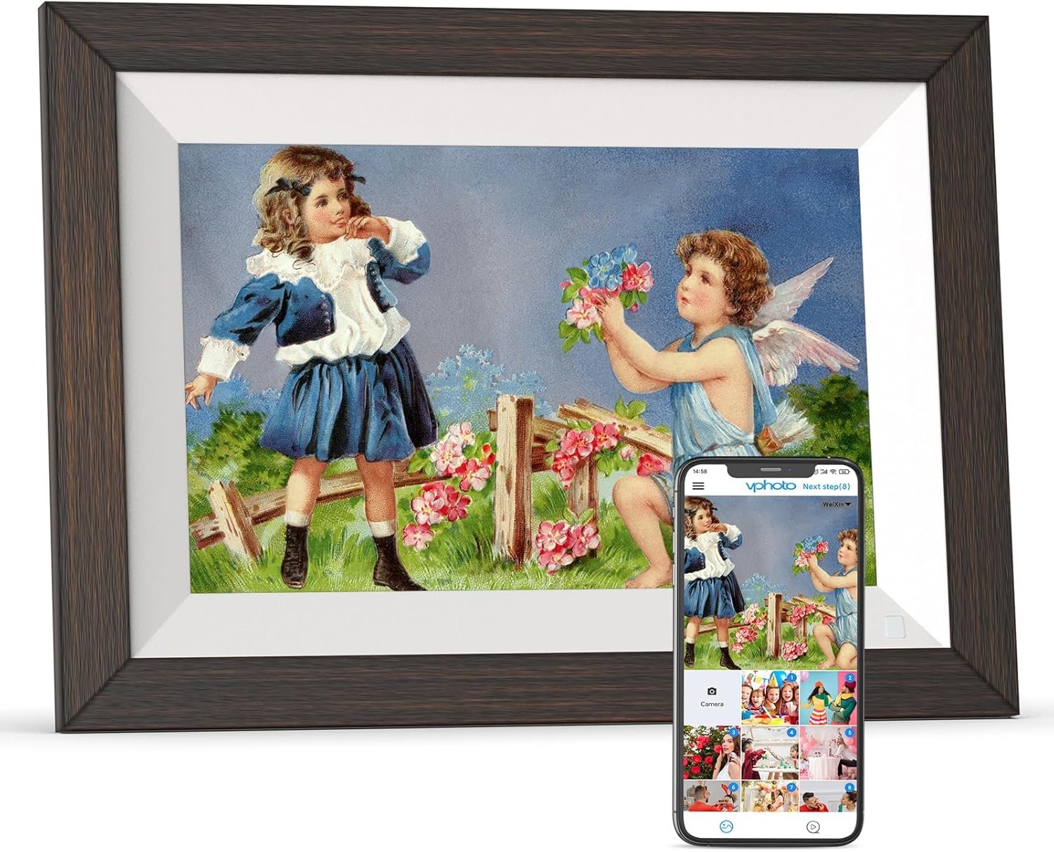 Digital Picture Frame 10.1" Wood -Smart-Photo-Frame - 32GB WiFi Frame 1280 * 800 IPS Touch Screen, Auto-Rotate, Motion Sensor, Share Photo Video Via App Email,Unlimited Cloud Storage, Gift for Mother - Image 2