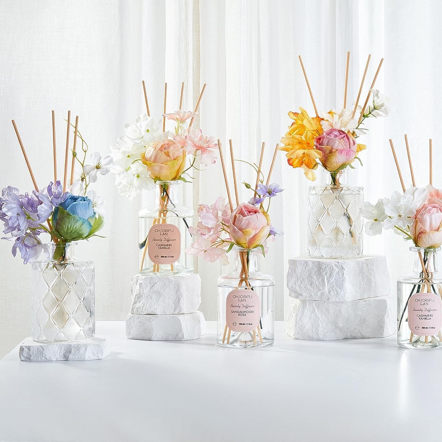 Chloefu Lan Reéd Diffuser Set 6.7oz (200ml) with 9 Sticks, Jasmine Blossom Scent Diffusers for Home, Flowers Reéd Diffuser Sticks, Scentsy Home Fragrance, Scented Oils, Home & Bathroom Décor - Image 6