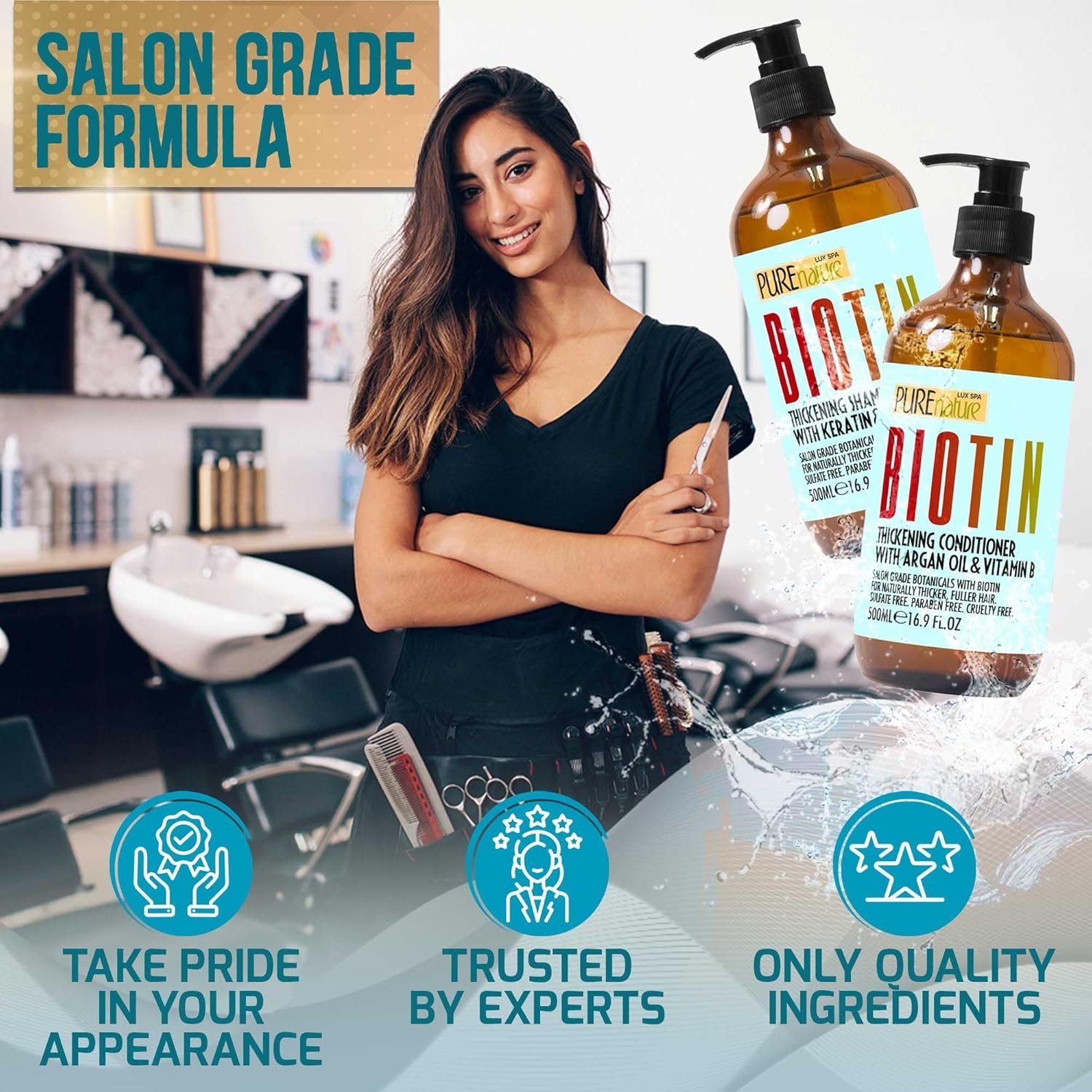 Biotin Shampoo and Conditioner Set - Volume Boosting Formula for Men and Women to Help Thinning Hair - Sulfate and Paraben Free with Thickening Properties - Volumizing Products to Improve Fullness - Image 7