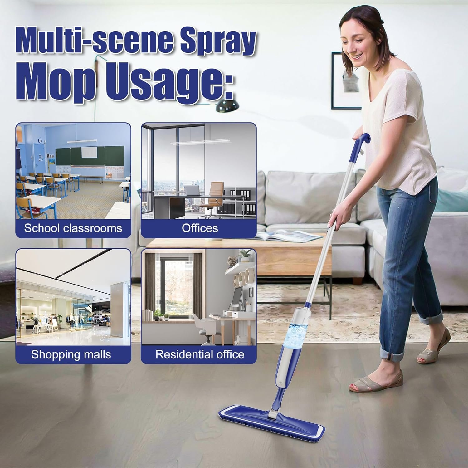 Wet Dust Mops for Hardwood Floor Cleaning - MEXERRIS Microfiber Spray Mops with 4X Reusable Washable Pads 2X Bottles Wood Floor Mops with Spray Home Commercial Use for Hardwood Laminate Tiles Floors - Image 4