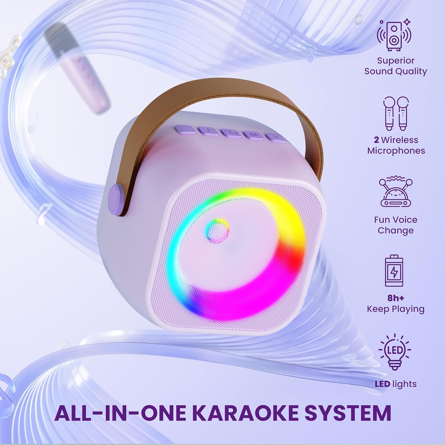Karaoke Machine for Kids Toys for 4-12+ Year Old, Mini Portable Bluetooth Speaker with 2 Wireless Microphones, Birthday Party for Girls Boys - Image 9