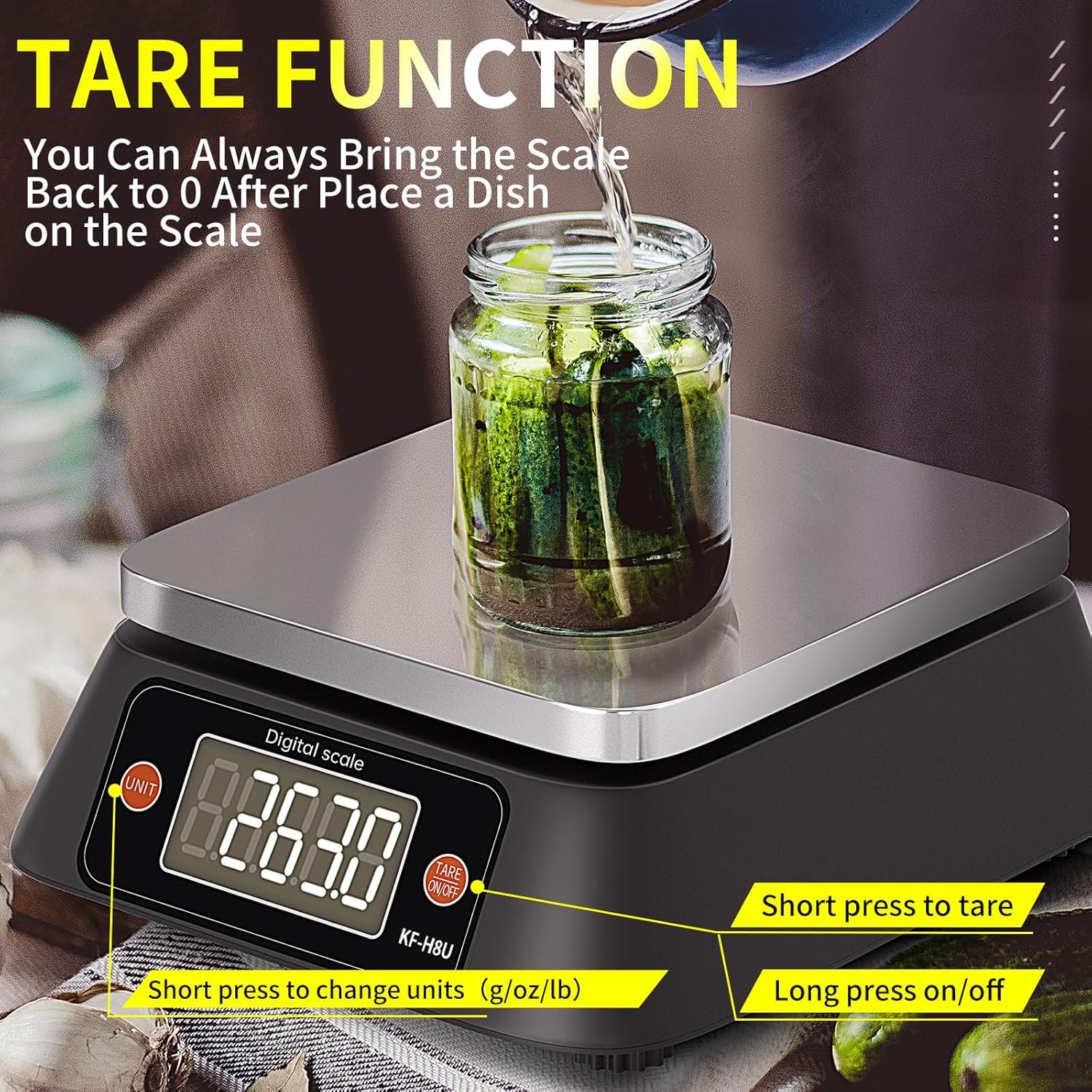 Kitchen Scales Digital Weight Grams and Ounces, YONCON KF-H8U Food Scale for Bakers, Candle and Soap Making, Baking Scale with Stainless Steel Large Platform, 22lb, 3*AA Batteries and AC Power Adapter - Image 8