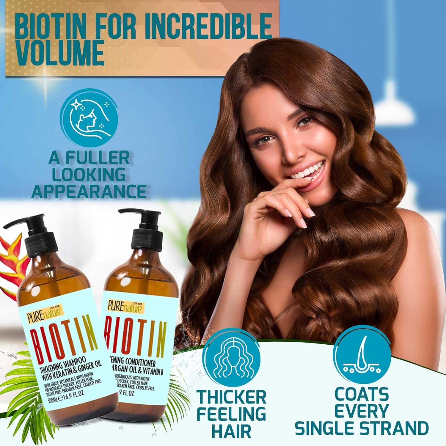 Biotin Shampoo and Conditioner Set - Volume Boosting Formula for Men and Women to Help Thinning Hair - Sulfate and Paraben Free with Thickening Properties - Volumizing Products to Improve Fullness - Image 3