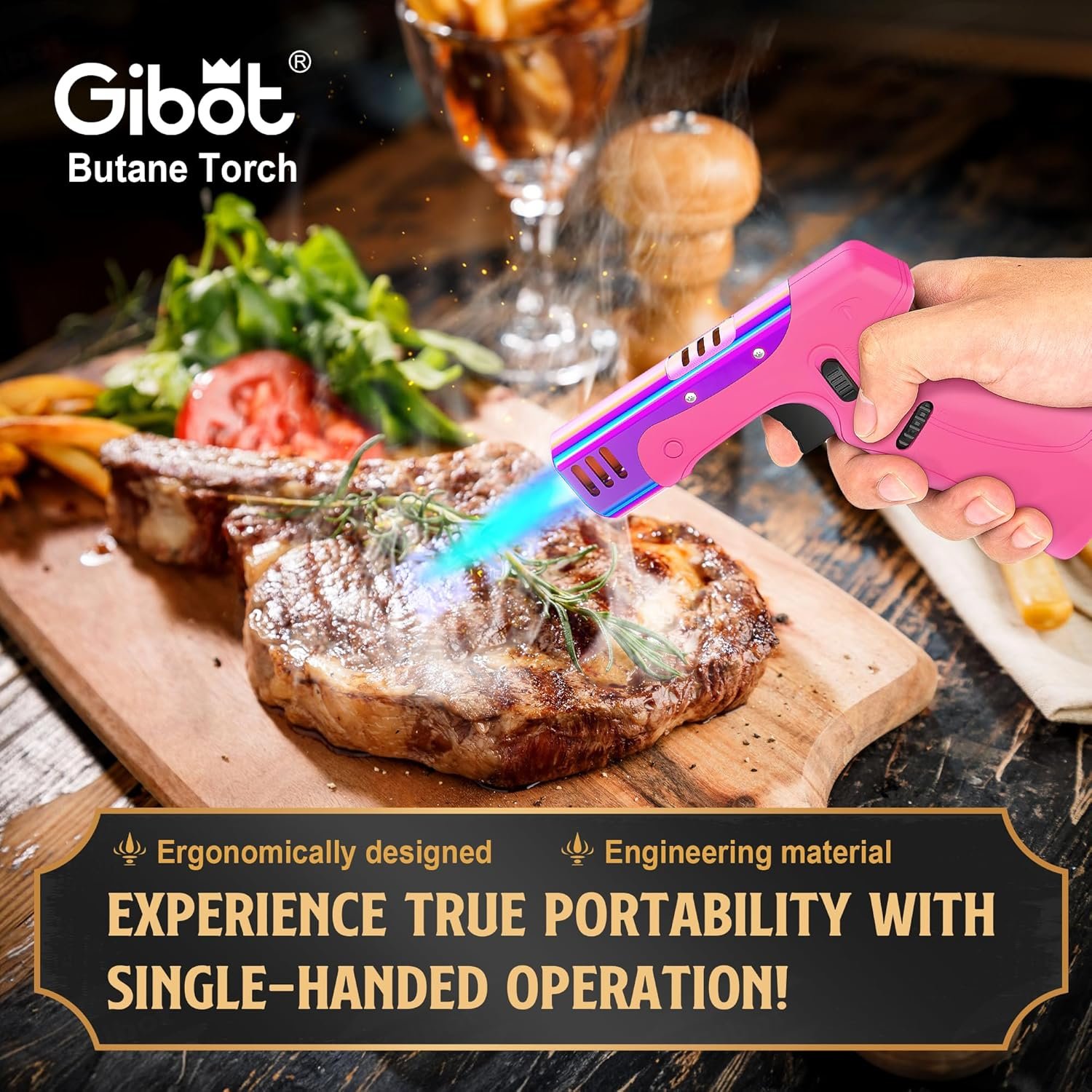 GIBOT Butane Torch Lighter Gun, Refillable Cooking Torch with Adjustable Flame & Safety Lock, Ergonomically Designed Gun lighter for Cooking Welding Grill Industrial Butane Gas Not Included (Pink) - Image 5