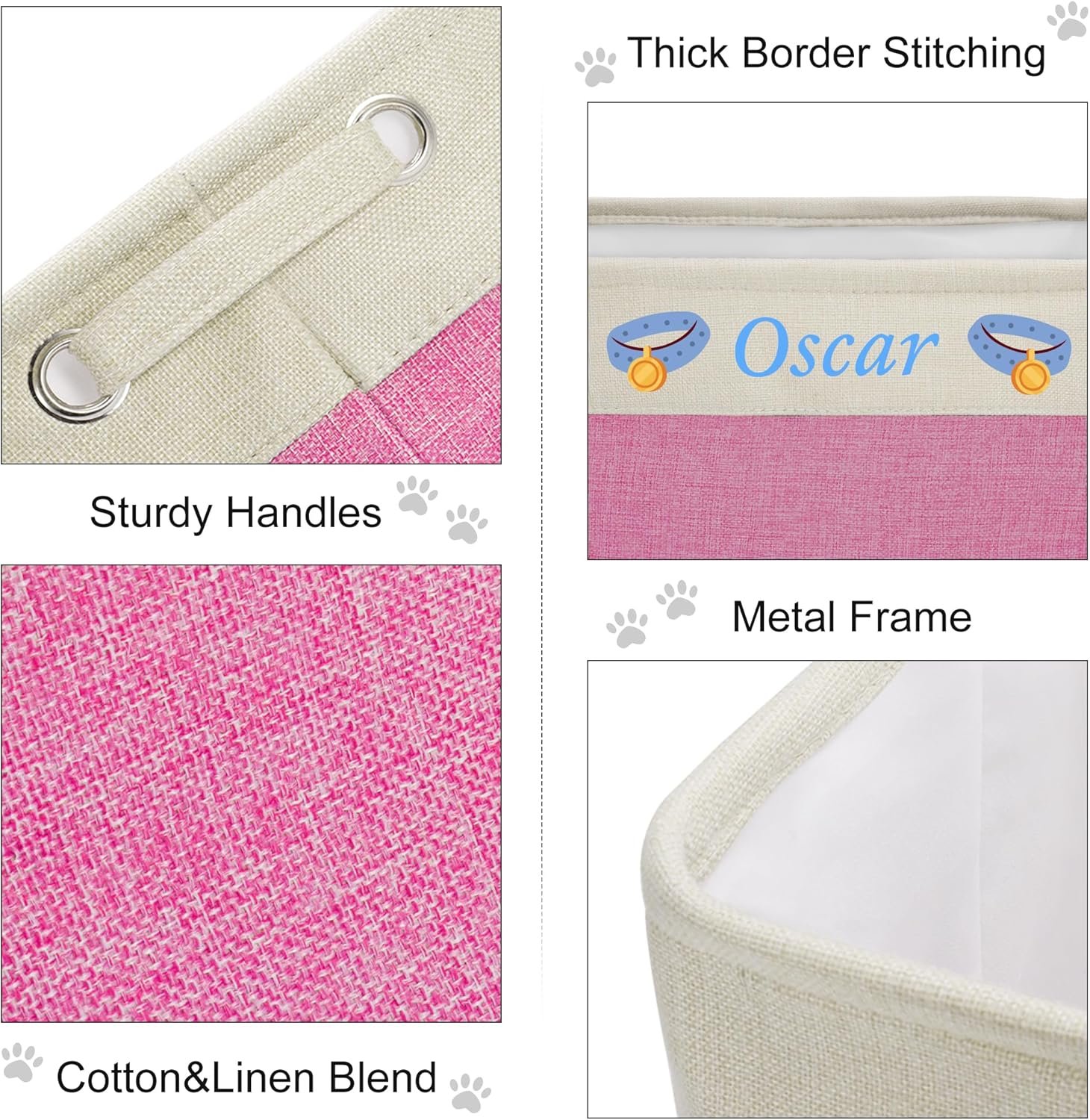 Personalized Dog Toy Basket, Collapsible Custom Dog Toy Box with Pet's Name, Dog Toy Bin with Handles, Sturdy Rectangular Storage Box for Dog Toys, Dog Foods, Dog Apparel&Accessories(Pink) - Image 6