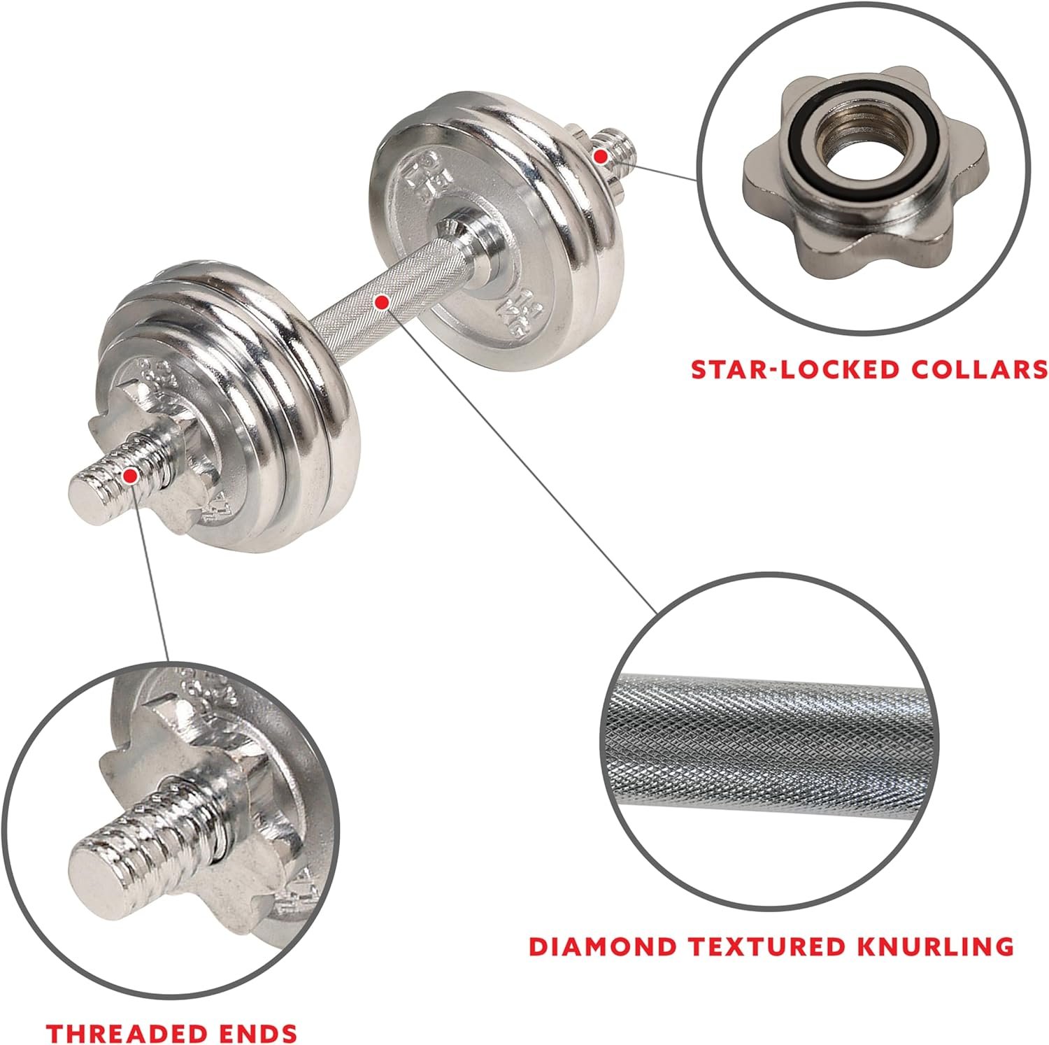 Sunny Health & Fitness Elite Adjustable Dumbbell 15/25/35/45/55 LB (Single Dumbbell) Space Saver, Secure Quick-Lock, Anti-Slip Steel Handle, Home Gym Fitness Optional Chrome Dumbbell Set (Pair) 33 LB - Image 4