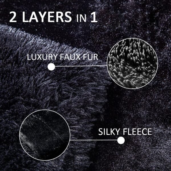 YUSOKI Black Faux Fur Throw Blanket,2 Layers,50" x 60", Soft Fuzzy Fluffy Plush Furry Comfy Warm Cozy Blanket for Couch Bed Chair Sofa Bedroom Mens Gift - Image 9