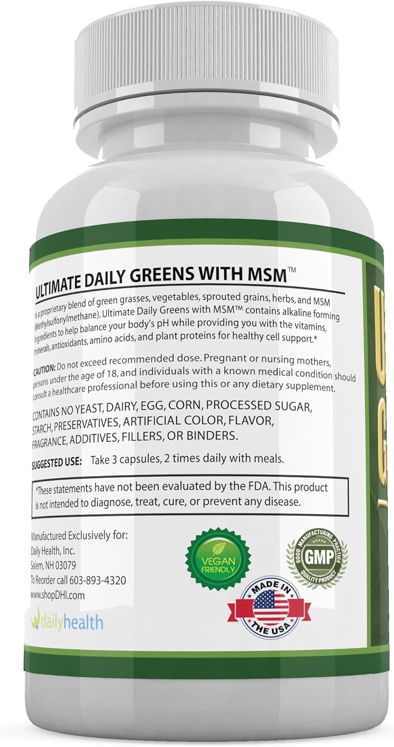 Ultimate Greens with MSM 1925mg Vegan Friendly Natural Ingredients Superfood Vegetable Nutritional Alkalizing Immune Energy Support Supplement 180 Capsules (1 Month Supply) - Image 6