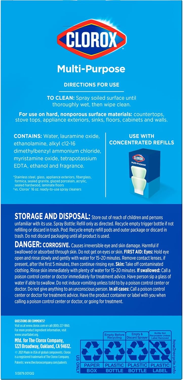 Clorox Multi-Purpose Cleaner System Starter Kit, Household Essentials, 1 Bottle and 1 Refill, Crisp Lemon, 1.13 Fl Oz - Image 10