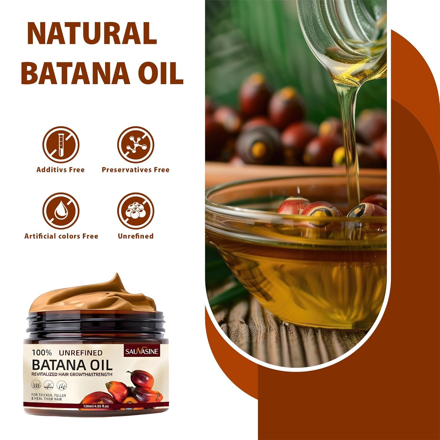 Batana Oil for Hair Growth,100 Percent Natural, Pure, Unrefined, Repair Damaged Hair, Prevent Hair Loss & Boost Thickness for Men & Women, 4.05 Ounce. - Image 4