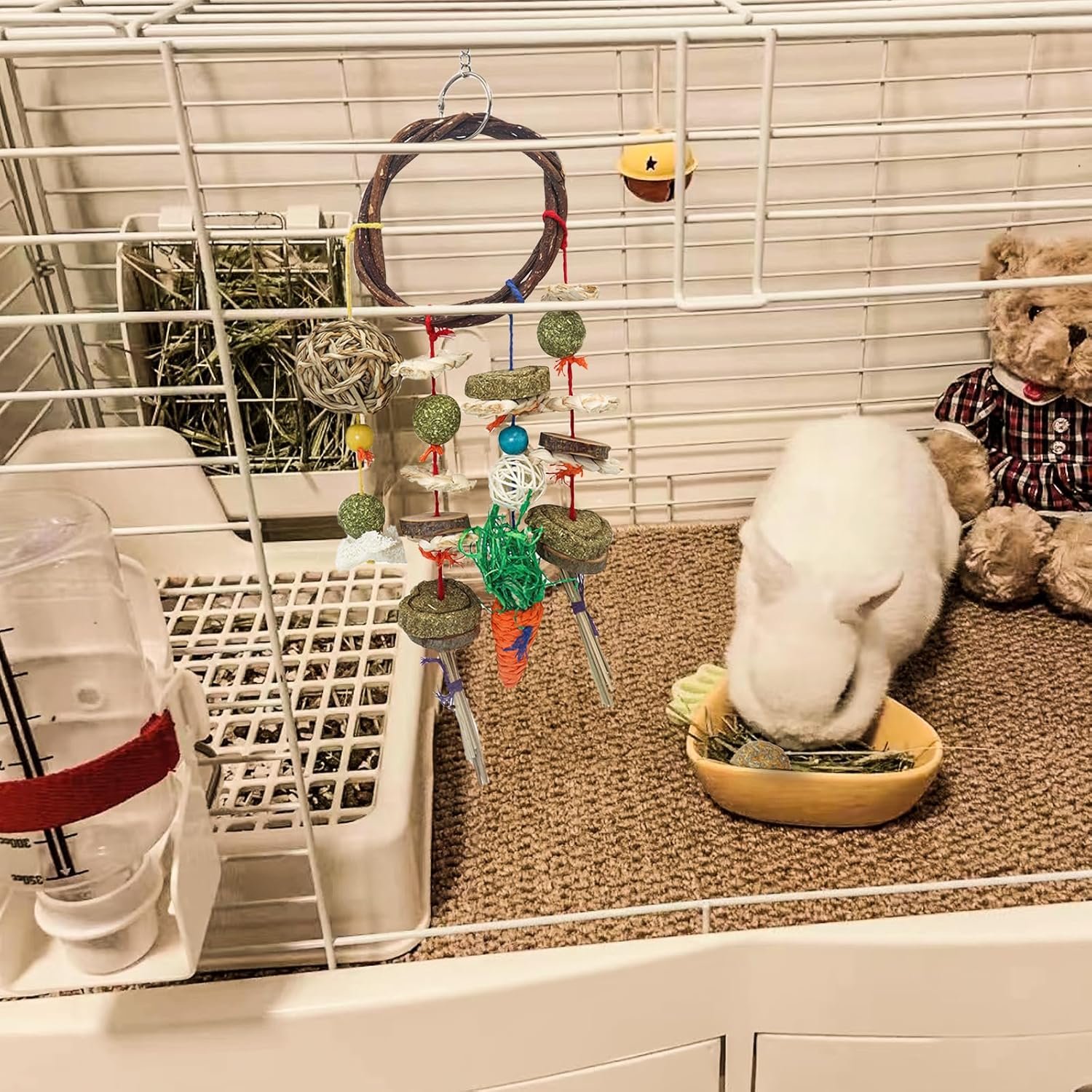Grddaef Rabbit Chew Toy, Bunny Cage Hanging Toy Rattan Ring Treats Grinding Teeth for Rabbit Guinea Pig Chinchilla Hamster Ferret - Image 5