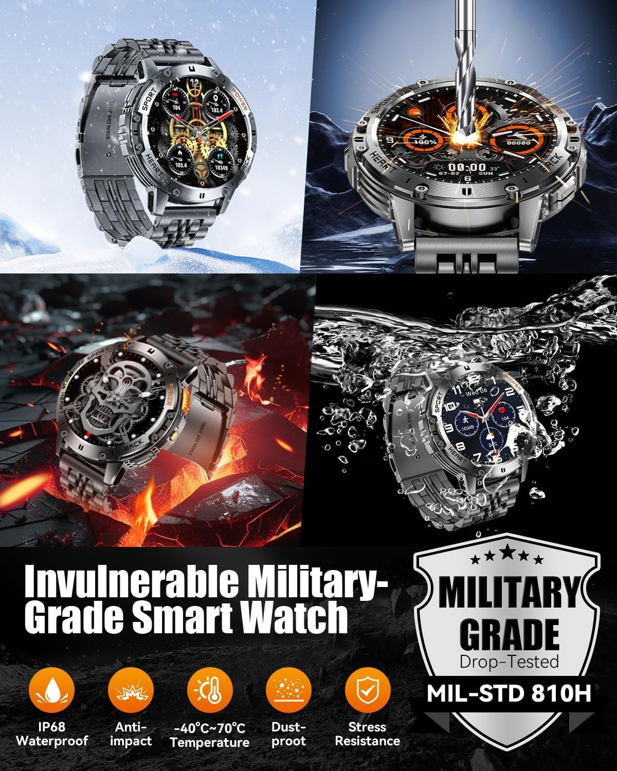 Military Smart Watches for Men with Bluetooth Call, 1.43" AMOLED Waterproof Smartwatch with Flashlight, 111 Sport Modes, 530mAh Heart Rate/SpO2/Sleep Monitor Fitness Tracker for Android iOS - Image 9