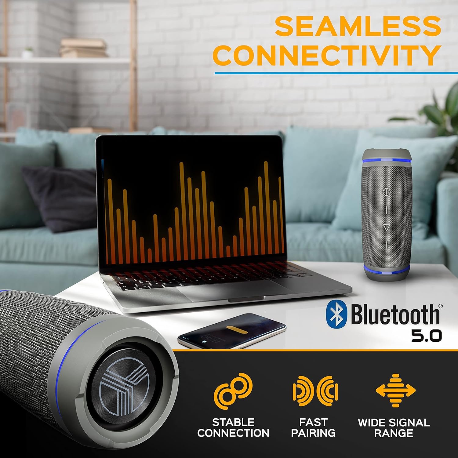 TREBLAB HD77 Gray - Bluetooth Portable Speaker-360° HD Surround Sound-Wireless Dual Pairing-30W-DualBass Technology-Up to 20H of Run (Renewed) - Image 6