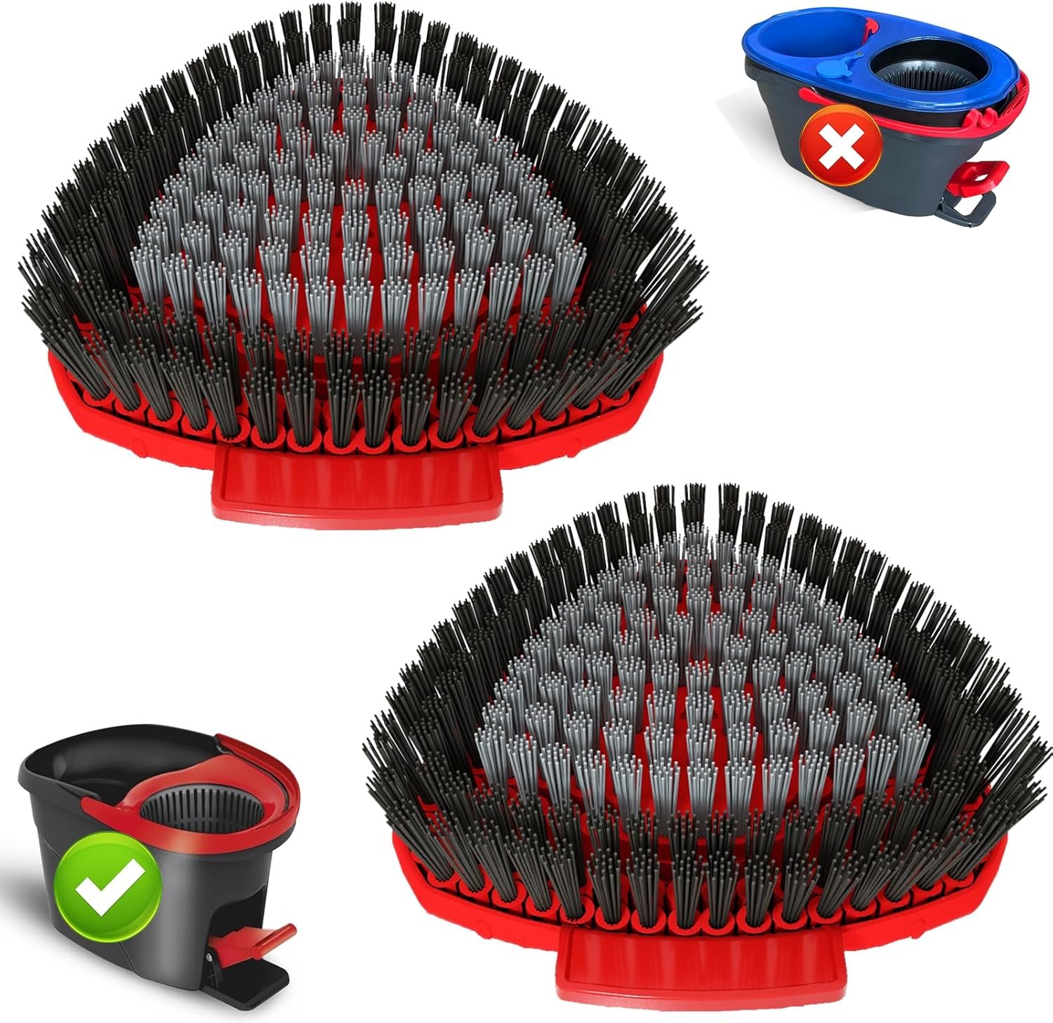 2 Pack Upgrade Scrub Brush Replace Heads for O Cedar EasyWring 1 Tank Spin Mop, Mop Replacement Head Brush,Scrubber Head Floor Cleaning Brush,More Layers of Bristles for Bathroom, Deck, Kitchen - Image 2