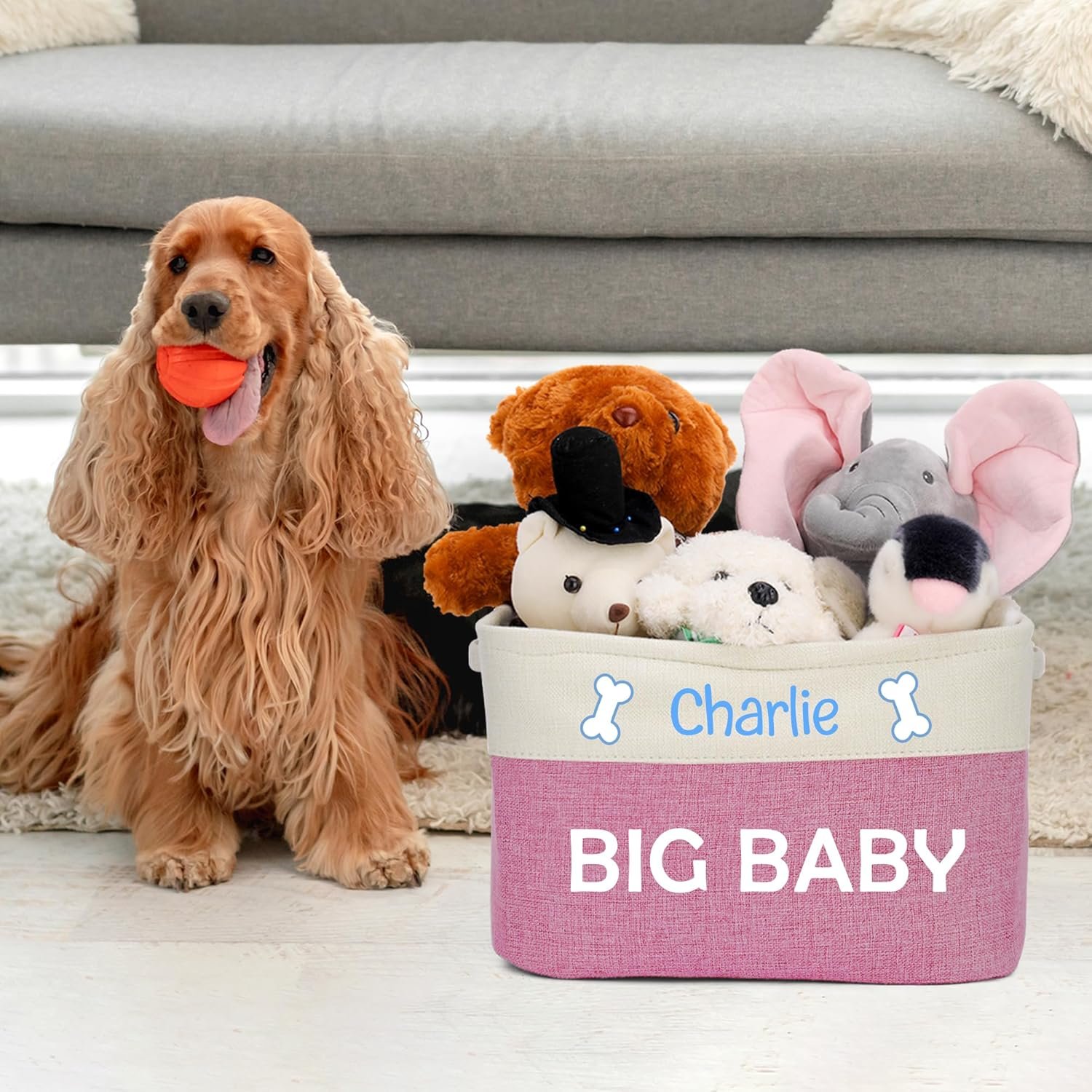 Personalized Dog Toy Basket, Collapsible Custom Dog Toy Box with Pet's Name, Dog Toy Bin with Handles, Sturdy Rectangular Storage Box for Dog Toys, Dog Foods, Dog Apparel&Accessories(Pink) - Image 8