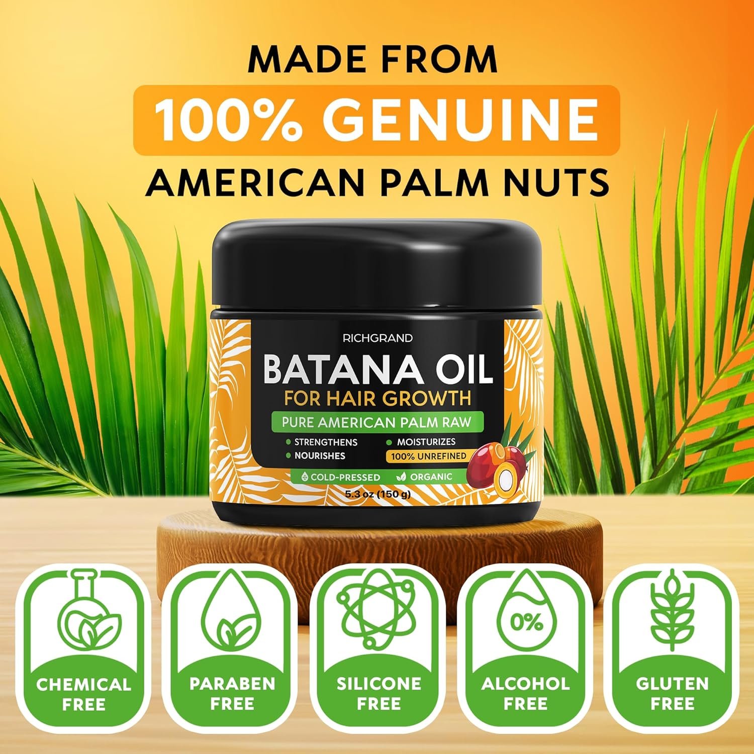 Batana Oil for Hair Growth - 100% Raw & Organic Cold-Pressed Batana Oil - Pure Unrefined Batana Hair Mask for Men & Women - Strengthens Hair, Prevents Loss, Repairs Split Ends - 5.3 Fl Oz - Image 5