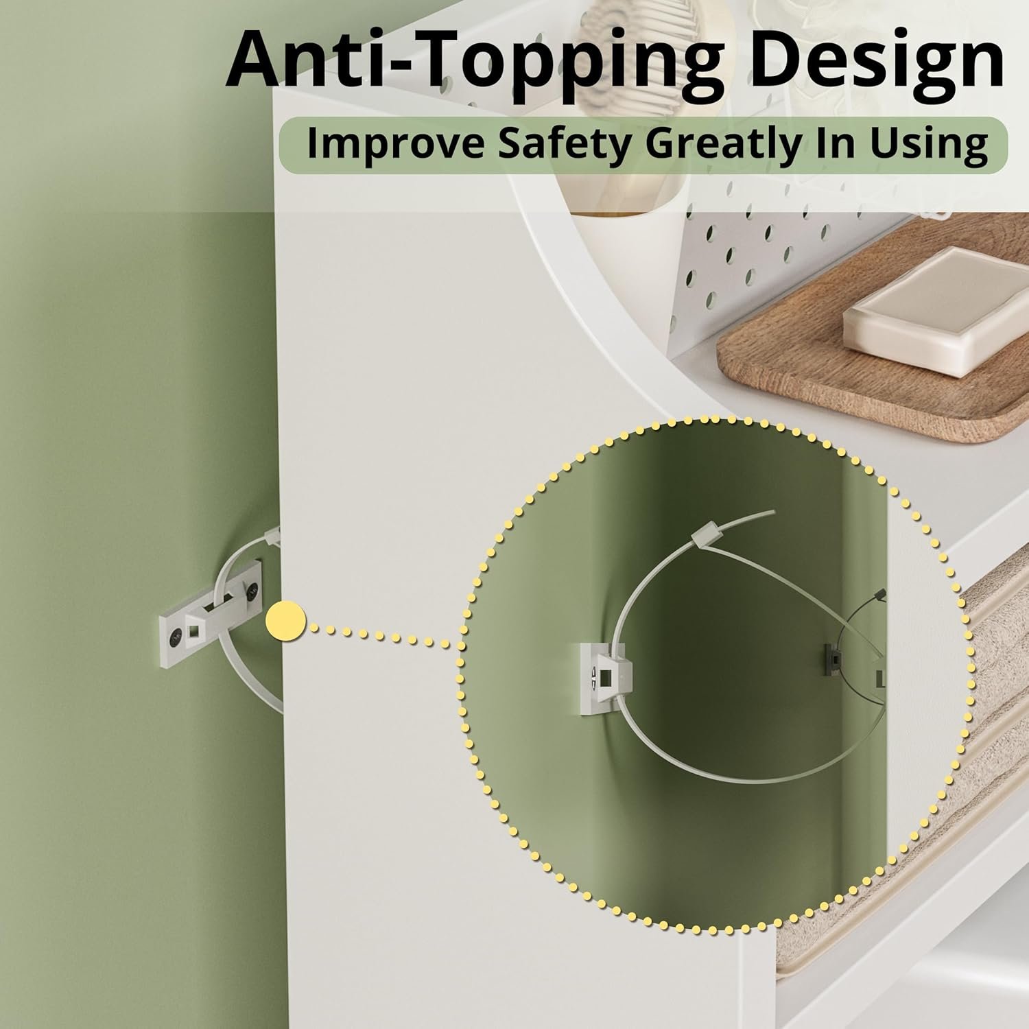 IRONCK Over The Toilet Storage Cabinet, Freestanding Bathroom Organizer with Door Cabinet & Open Shelves, Space-Saving Toilet Rack with Metal Pegboard and Wire Basket for Bathroom, Laundry Room, White - Image 8