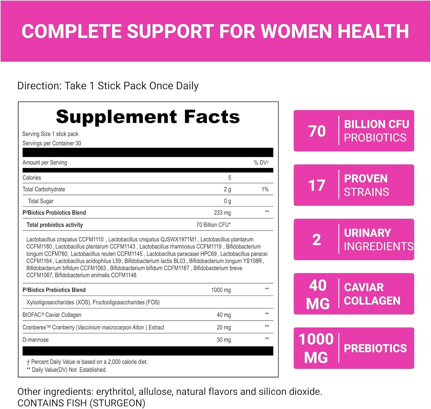 UpNourish Prebiotics, Probiotics and Caviar Colalgen for Women's Digestive & Weight Wellness, Skin Radiance, Joint Mobility, Feminine Health with Cranberry Extract & D-Mannose, 30 Fast-melt Packets - Image 7