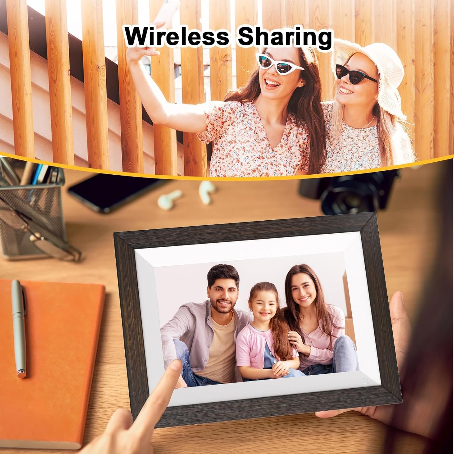 Digital Picture Frame 10.1" Wood -Smart-Photo-Frame - 32GB WiFi Frame 1280 * 800 IPS Touch Screen, Auto-Rotate, Motion Sensor, Share Photo Video Via App Email,Unlimited Cloud Storage, Gift for Mother - Image 4