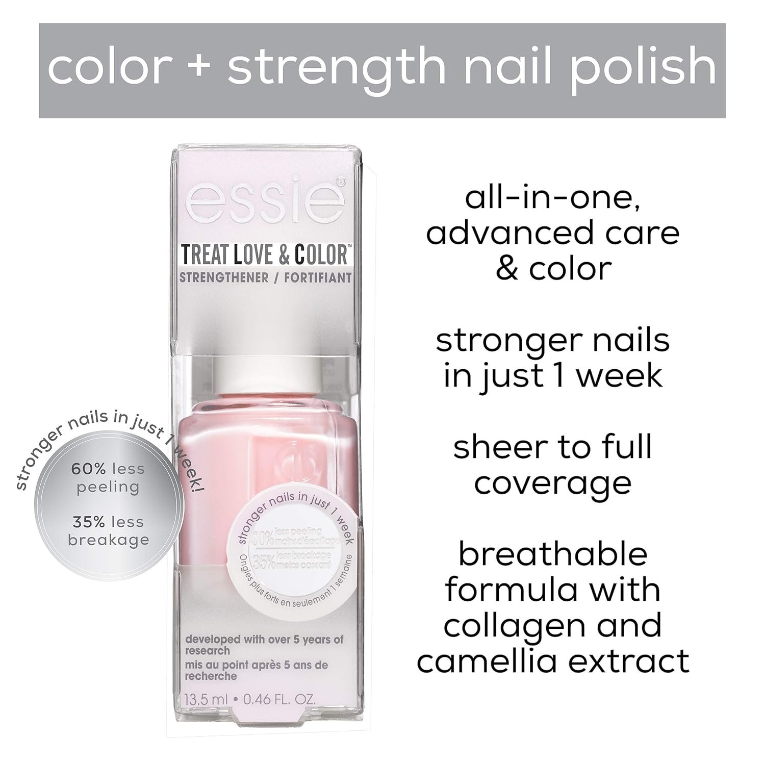 essie treat love & color strengthener for normal to dry/brittle nails pinked to perfection 0.46 fluid ounces - Image 5