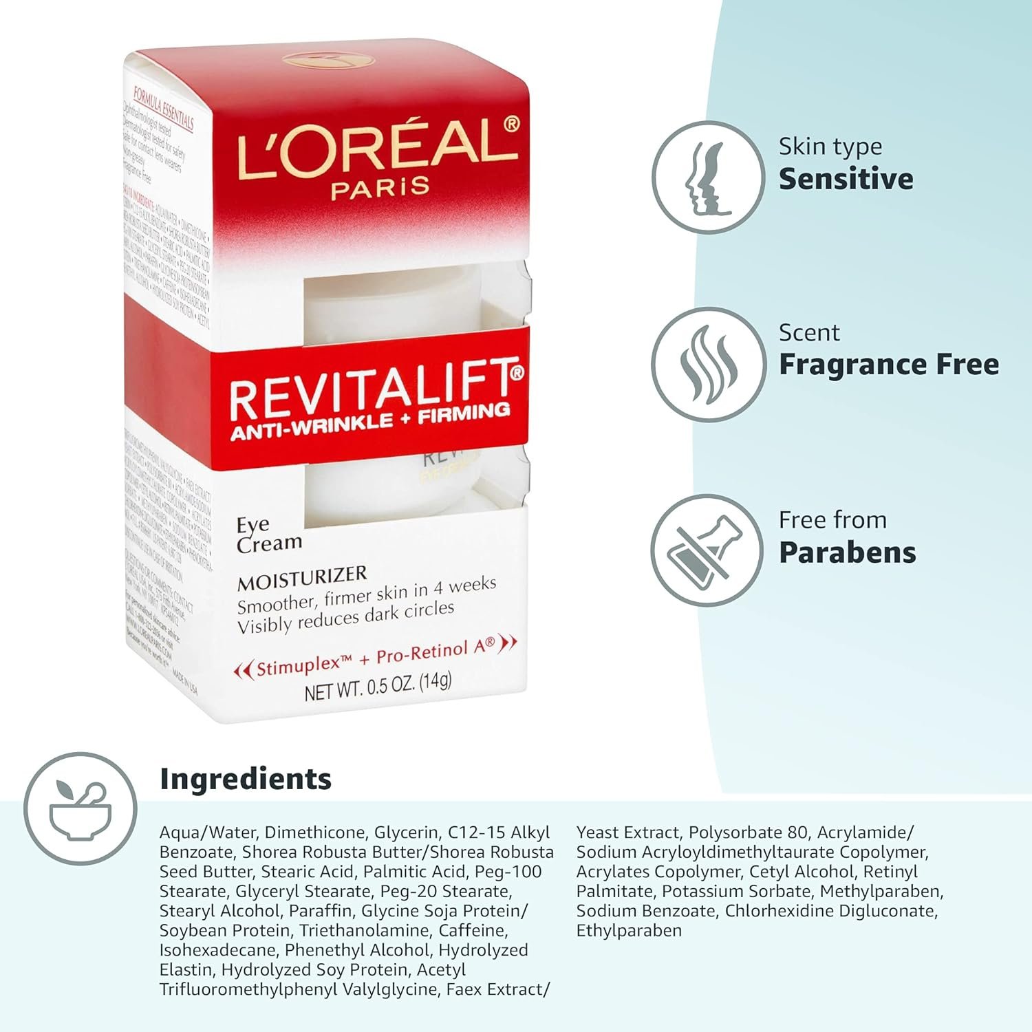 L'Oreal Paris Skincare Revitalift Anti-Wrinkle and Firming Eye Cream with Pro Retinol, Treatment to Reduce Dark Circles, Fragrance Free, 0.5 oz. - Image 11