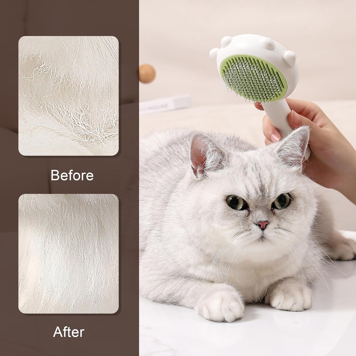 Cat Brush with Release Button, Cat Grooming Brush for Long or Short Haired Cats, Self Cleaning Slicker Brushes Removes Loose Undercoat, Hair Slicker Brush for Pet Massage (White) - Image 6