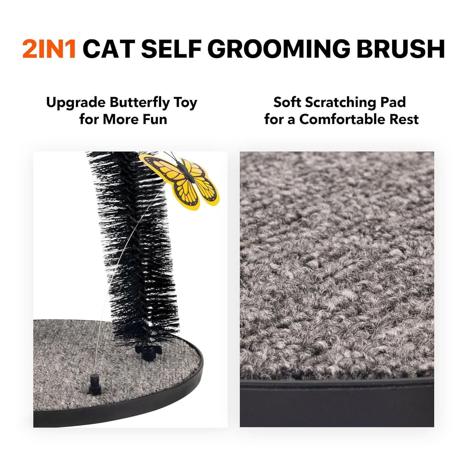 2in1 Cat Arch Self Groomer for Indoor Cats, Back Scratcher Cat Grooming Massage Brush with Sturdy Cat Scratching Pad Durable Brusher Butterfly Toy - Image 4