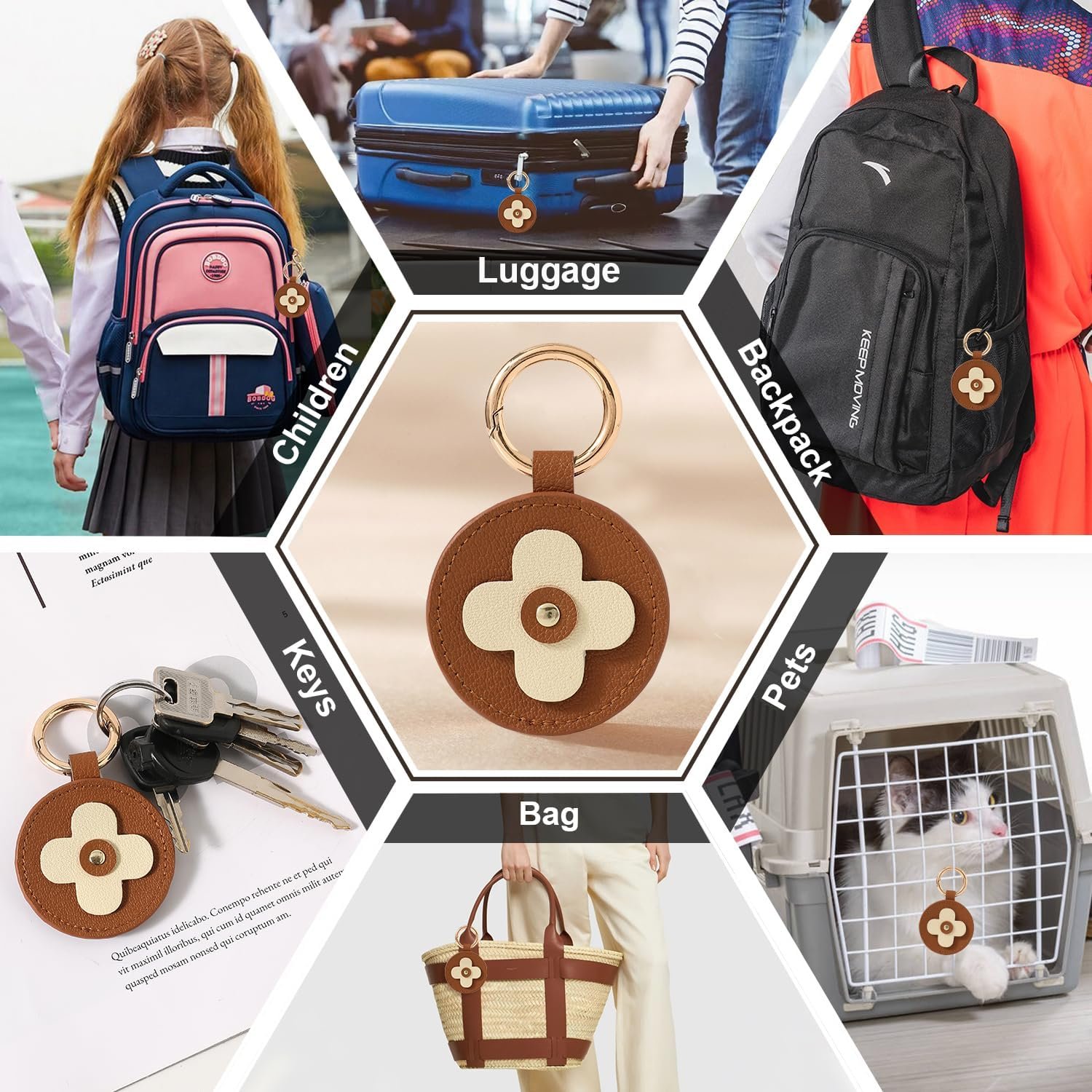 Leather AirTag Holder Keychain, Protective GPS Case for Apple AirTag Item Finders Accessories - Image 6