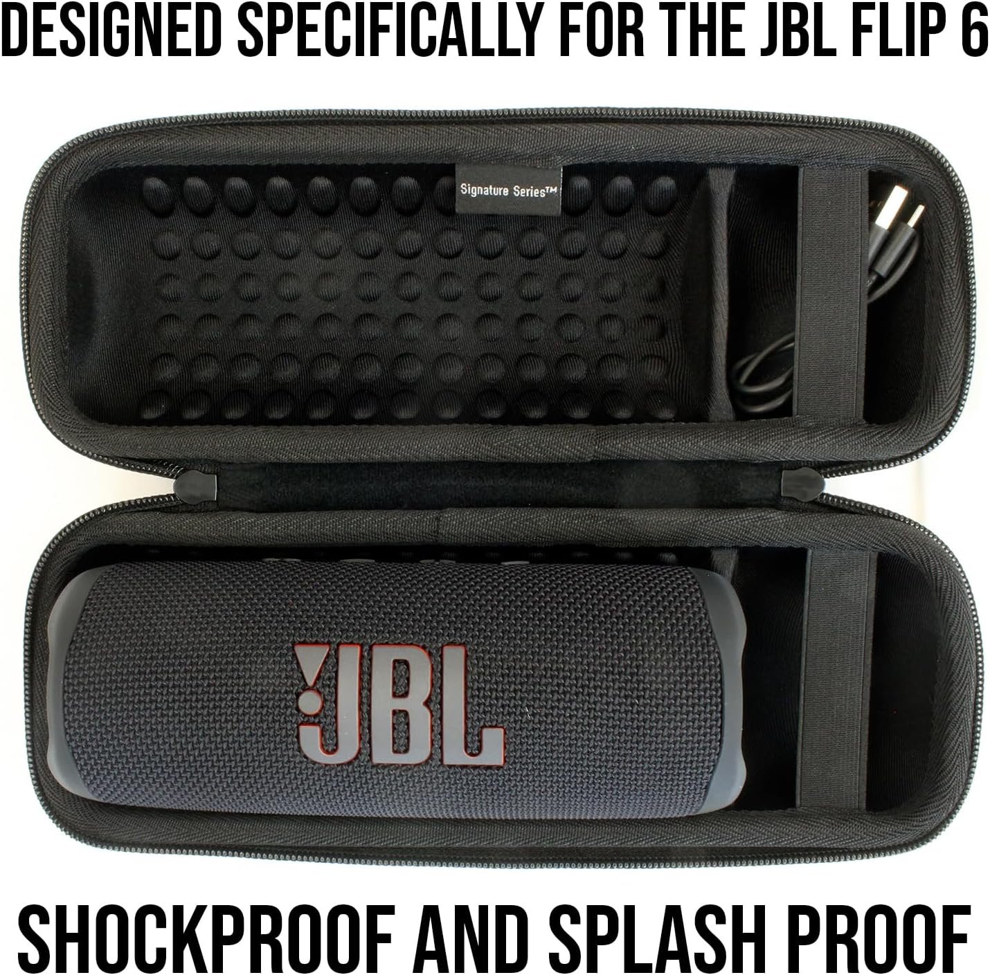 Signature Series Accessory Bundle for JBL Flip 6 Portable Bluetooth Speaker | Includes Signature Series Shockproof EVA Hard Case with Wall and Car Plugs (Black, Case Only) - Image 4
