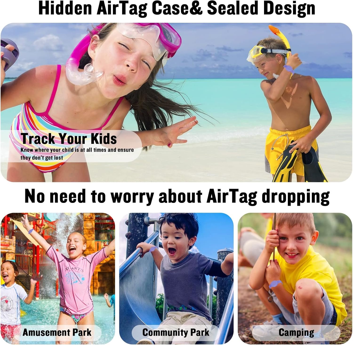 4 Pack Waterproof AirTag Bracelet for Kids, Hidden Silicone Wristband for AirTag, GPS Tracker Case for Air Tag Holder Strap Band for Child Toddler, Secure Anti-Loss Protection - Image 6