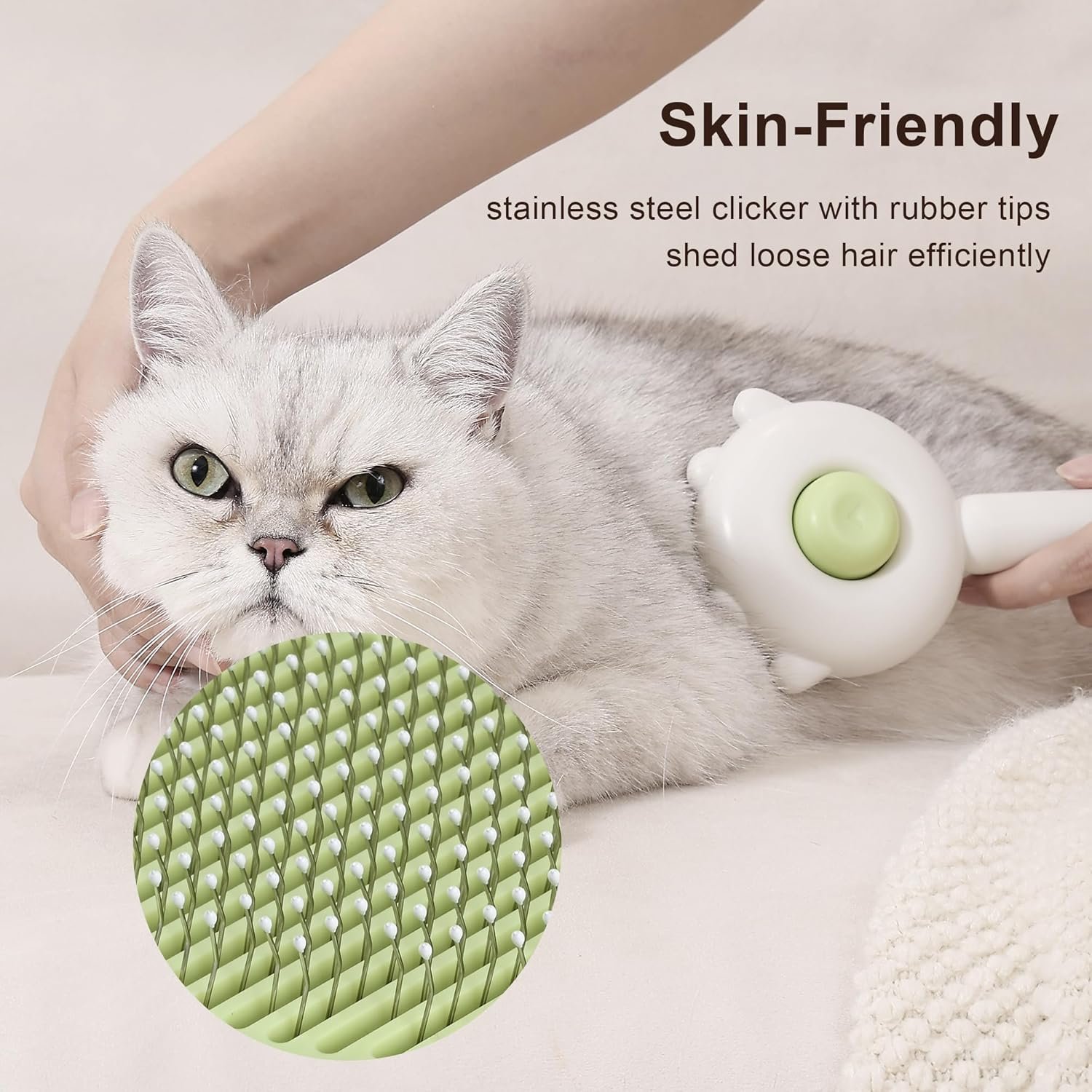 Cat Brush with Release Button, Cat Grooming Brush for Long or Short Haired Cats, Self Cleaning Slicker Brushes Removes Loose Undercoat, Hair Slicker Brush for Pet Massage (White) - Image 5