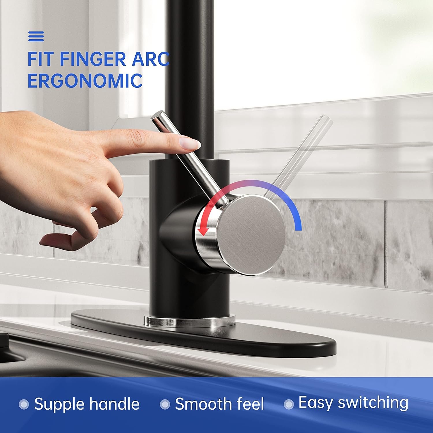 Black Nickel Kitchen Faucets Single Handle Commercial Kitchen Sink Faucet with Multifunctional Pull-Down Spout for Farmhouse RV Bar with 3 Hole Deck (Black&Nickel) - Image 5