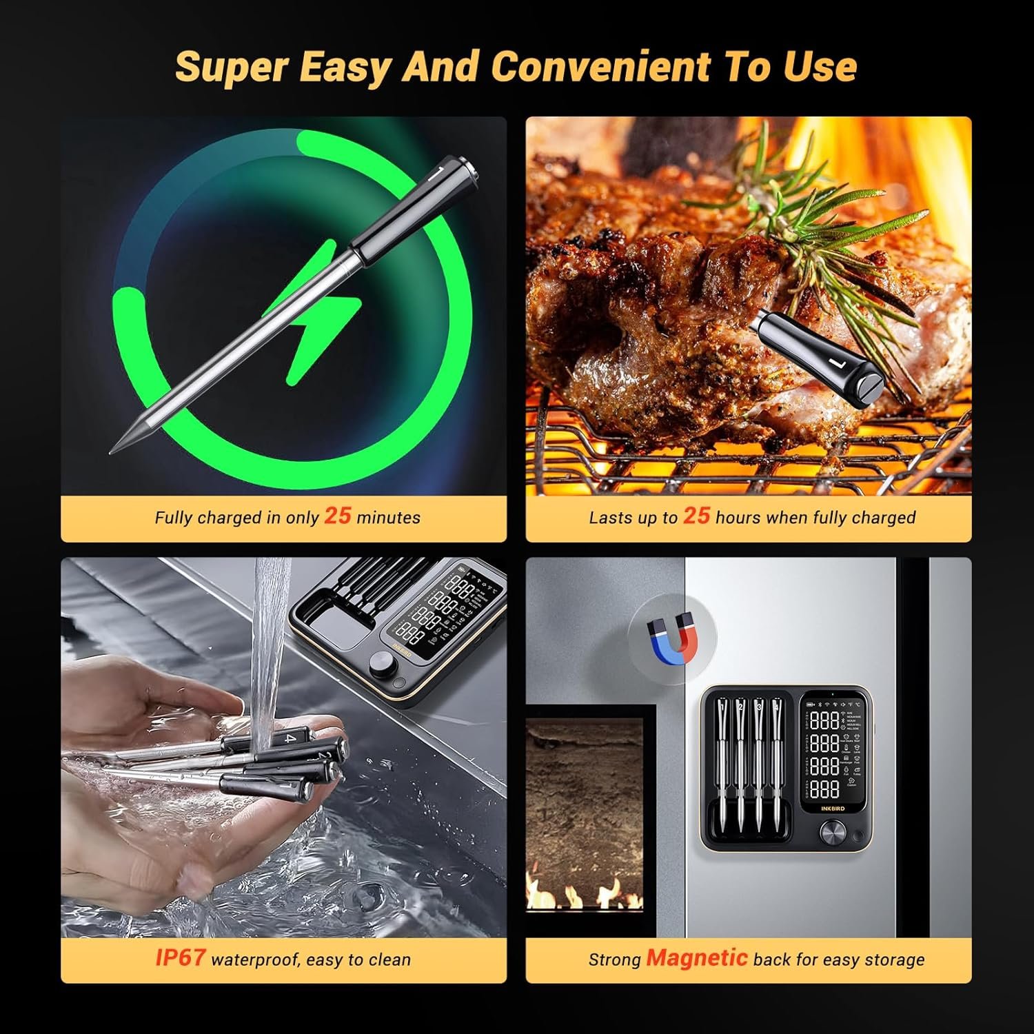 Wireless Meat Thermometer with 4 Probes, Inkbird WiFi Digital Food Thermometer for Turkey Beef Rotisserie Grill Oven,Unlimited Range Dishwasher Waterproof Bluetooth Meat Thermometer for iOS & Android - Image 7