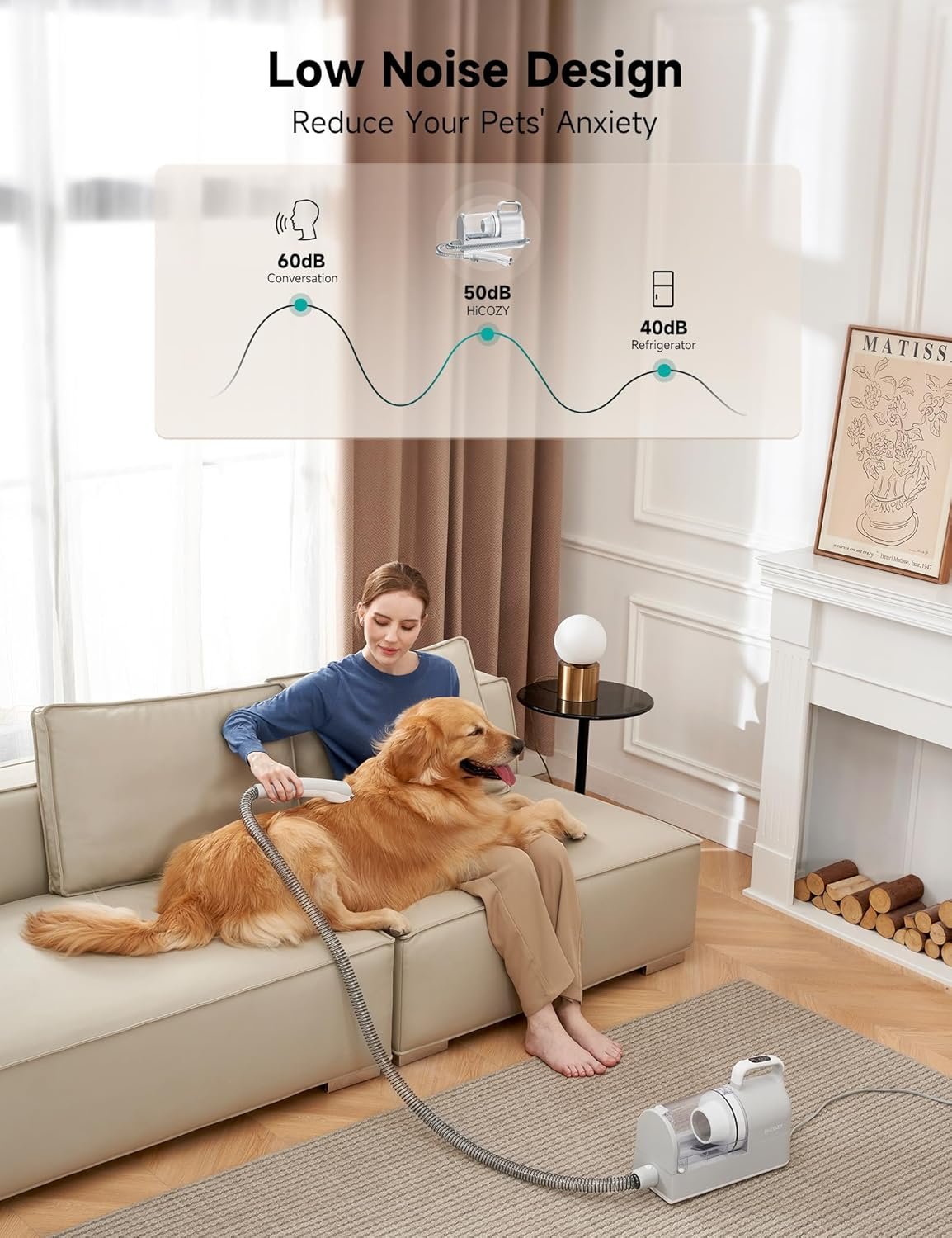 Hicozy S1+ Dog Grooming Vacuum, 12000Pa Minimum 50dB Quiet Dog Vacuum for Shedding Grooming with 2L Dust Cup, 6 Professional Dog Grooming Kit for Dogs Cats, Gray - Image 3