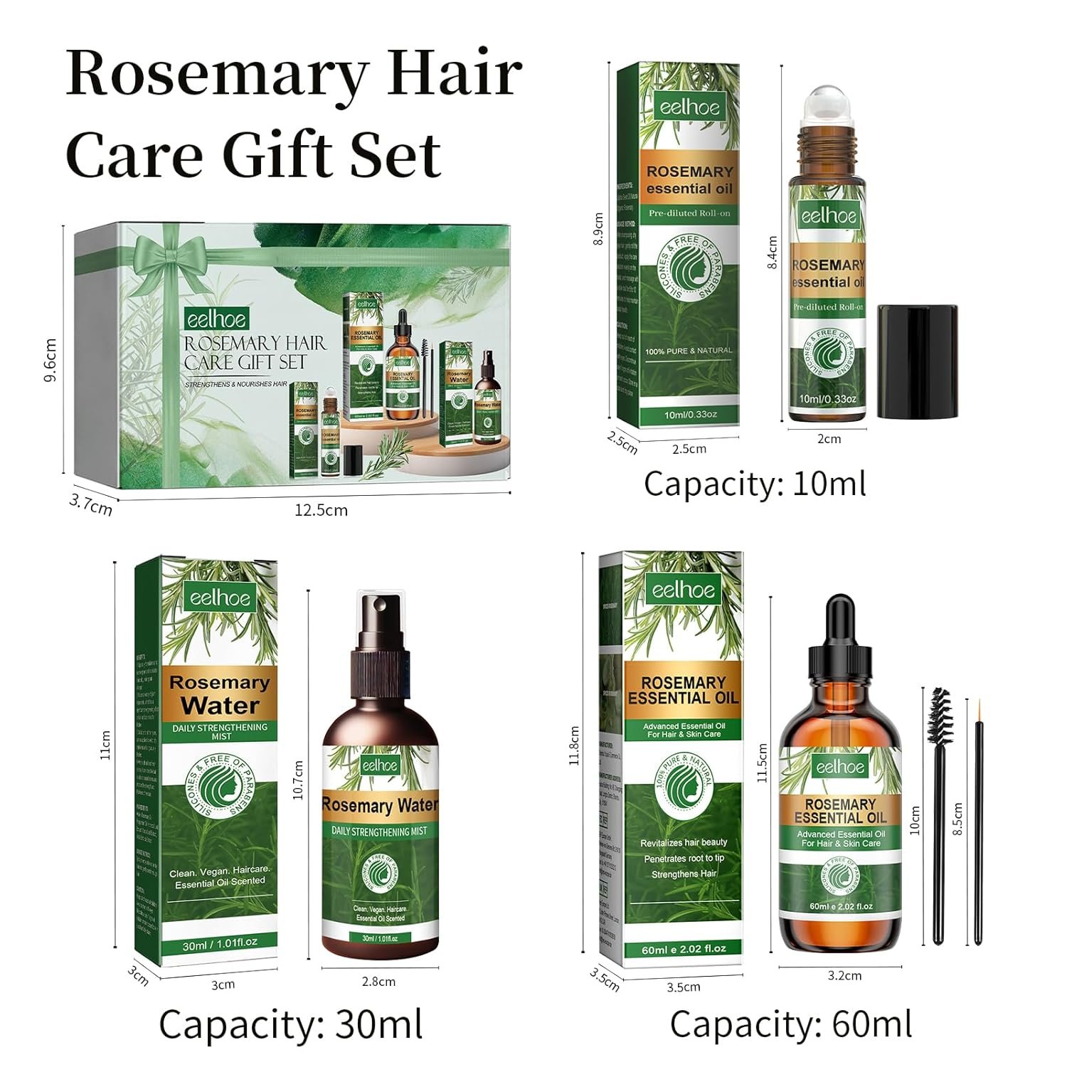 Rosemary Essential Oil 3-Piece Gift Set: Pure Organic Growth Treatment, Water Spray for Dry Scalp and Hair Loss - Image 3