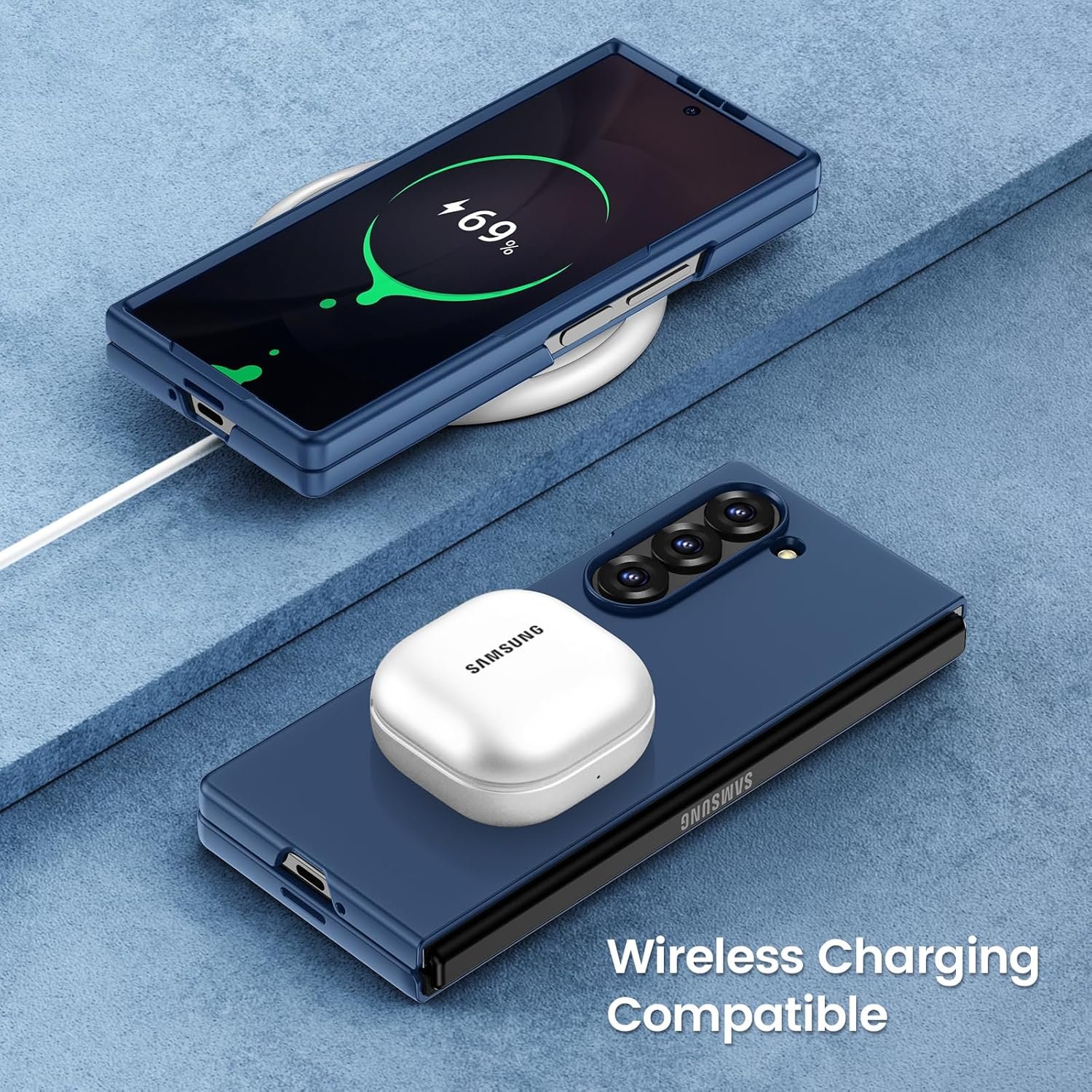 Maxdara for Samsung Z Fold 6 Case, with Privacy Tempered Glass Screen Protector & Support Wireless Charging Protective Phone Cover for Samsung Galaxy Z Fold 6 5G (Blue) - Image 7