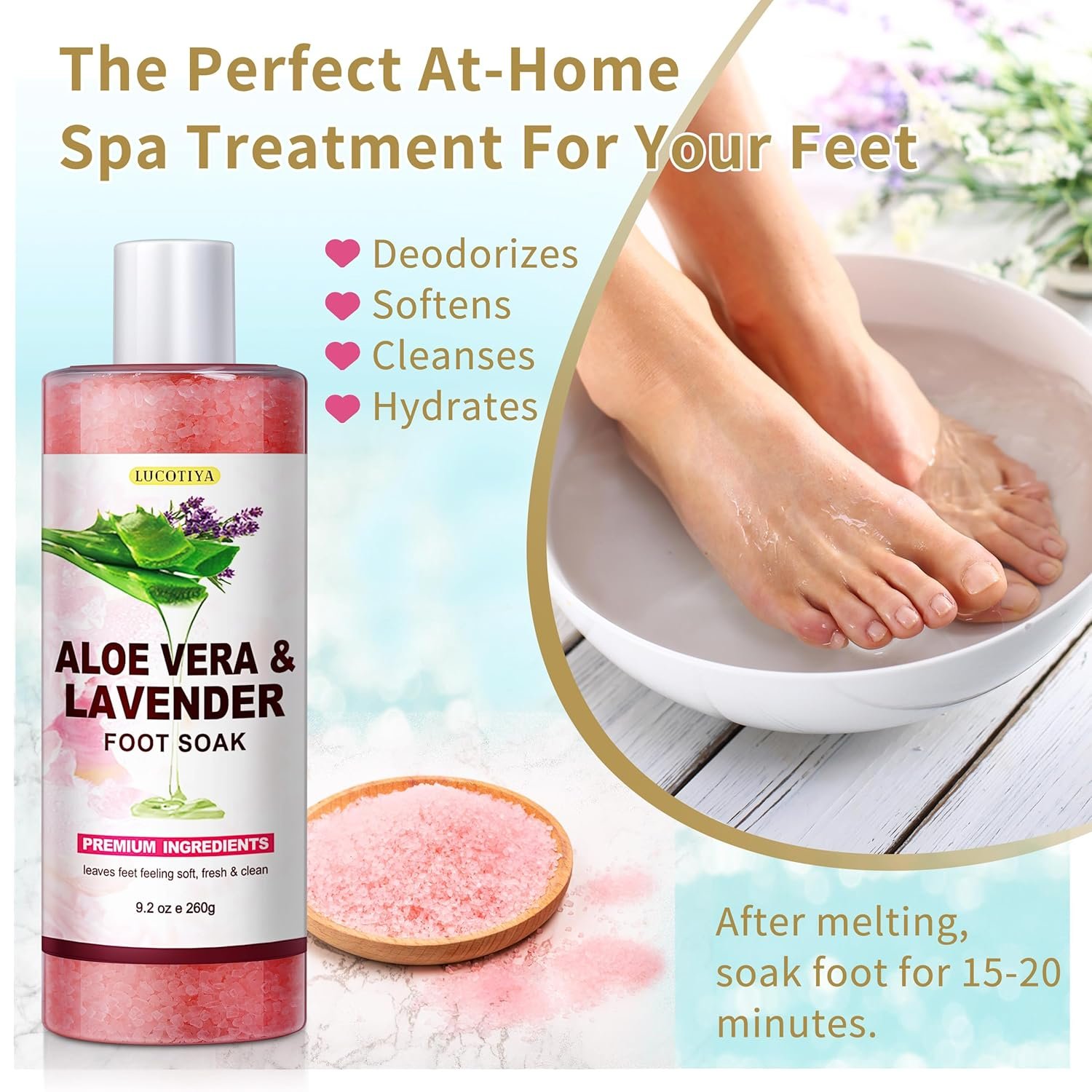 Foot Soak Set Pedicure Kit Foot Spa Callus Remover for Feet Cuticle Remover Foot File for Dead Skin Pink Salt Urea Cream for Feet Aloe Lavender Pedicure Supplies Dry Cracked Feet for Women Men - Image 3