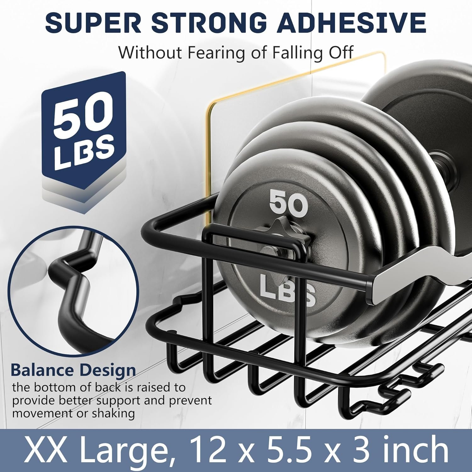 OMAIRA Adhesive Shower Caddy, 3-Pack with Soap Holder,No Drill Bathroom Shower Organizers, Wall Mounted Shower Shelves for Bathroom, Kitchen, Countertop, Black - Image 6