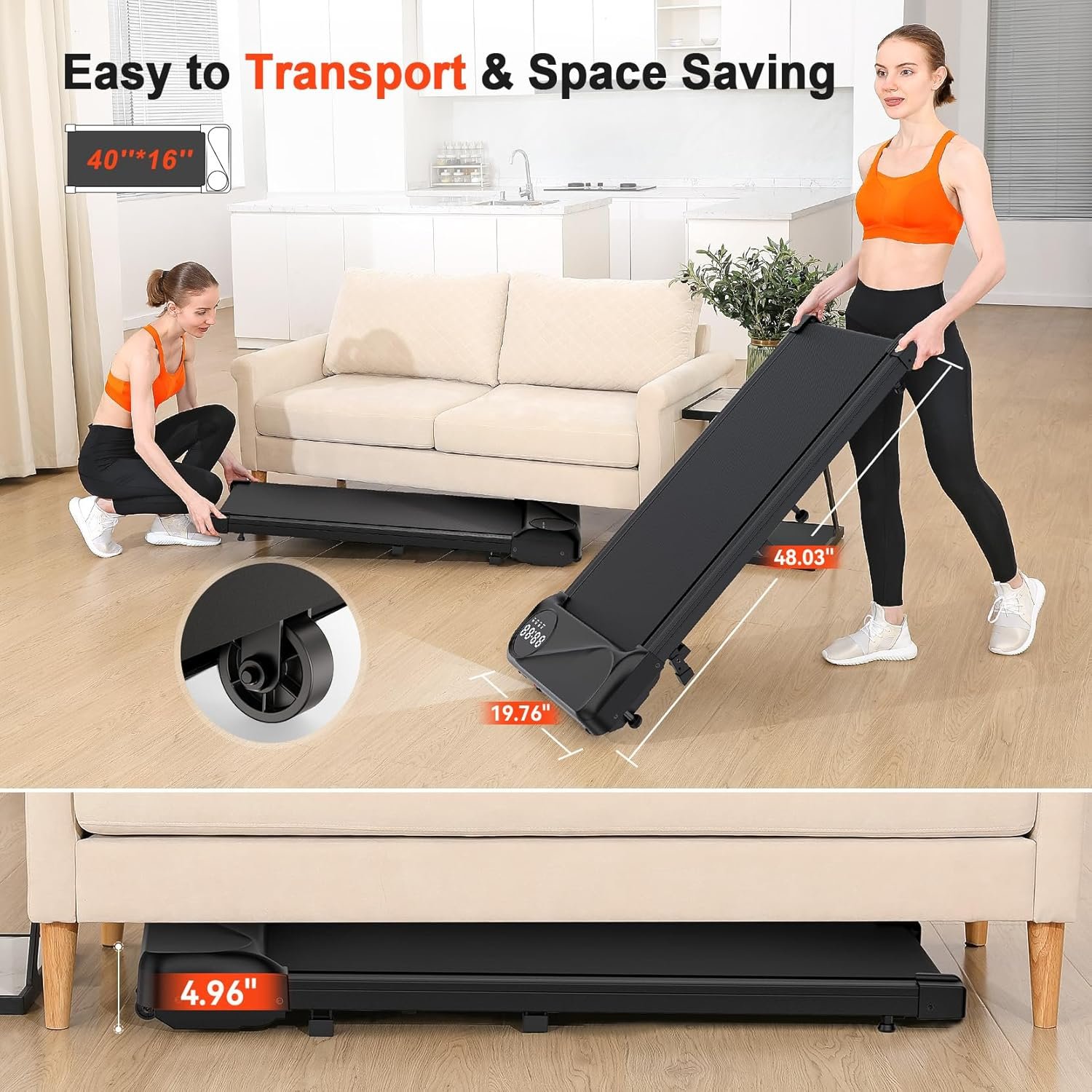 THERUN Walking Pad with Incline, Portable Mini Manual Incline Treadmills for Home/Office, Walking Pad Treadmill 2.5HP, Walking Jogging Machine with 265 lbs Weight Capacity Remote Control LED Display - Image 6