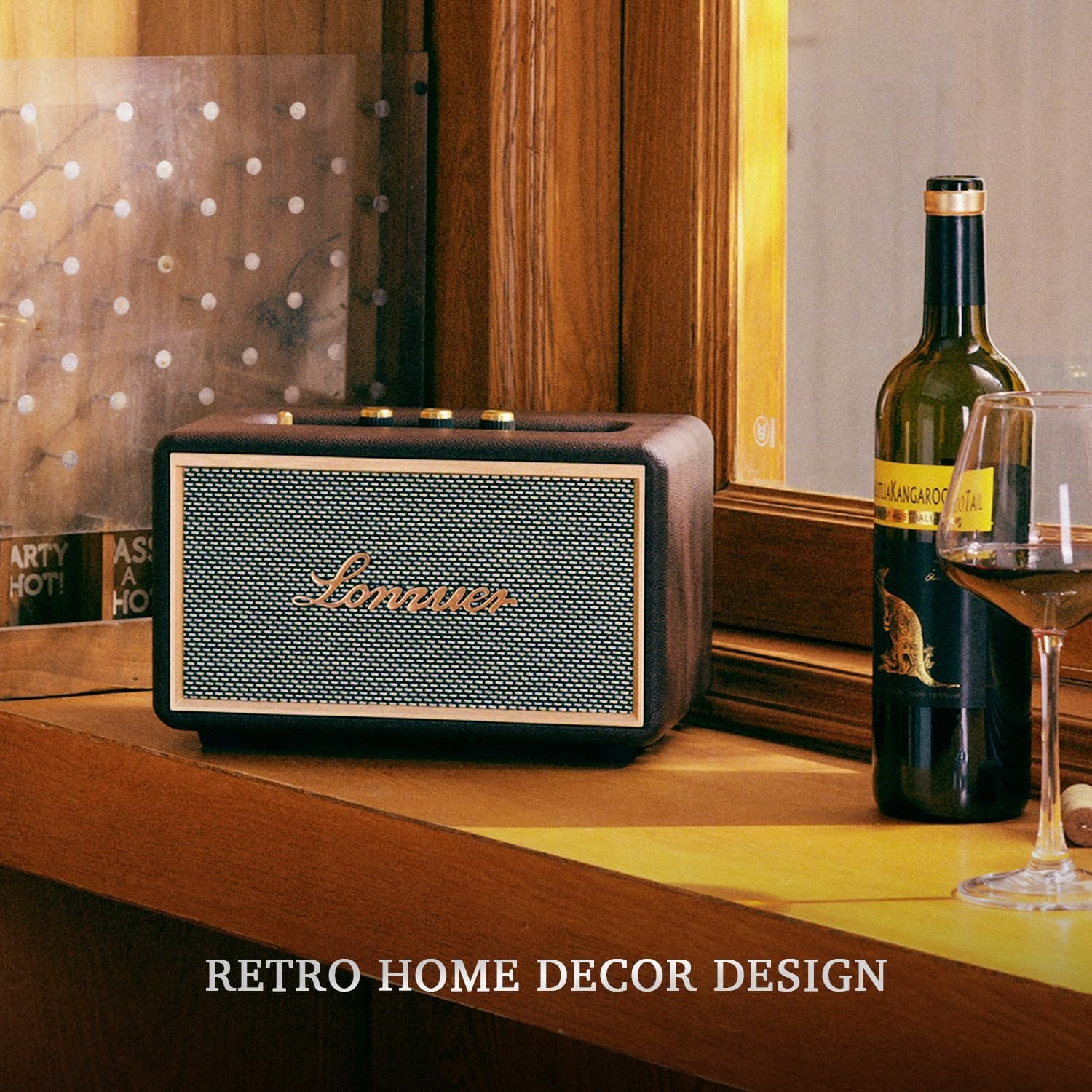 Retro Wooden Portable 10000mAh Battery 80W Loud Bass Subwoofer TWS Blue Tooth Home Speaker Bluetooth Wireless with AUX Input, SD Card Slot, USB Port for Outdoor Party (Brown) - Image 6