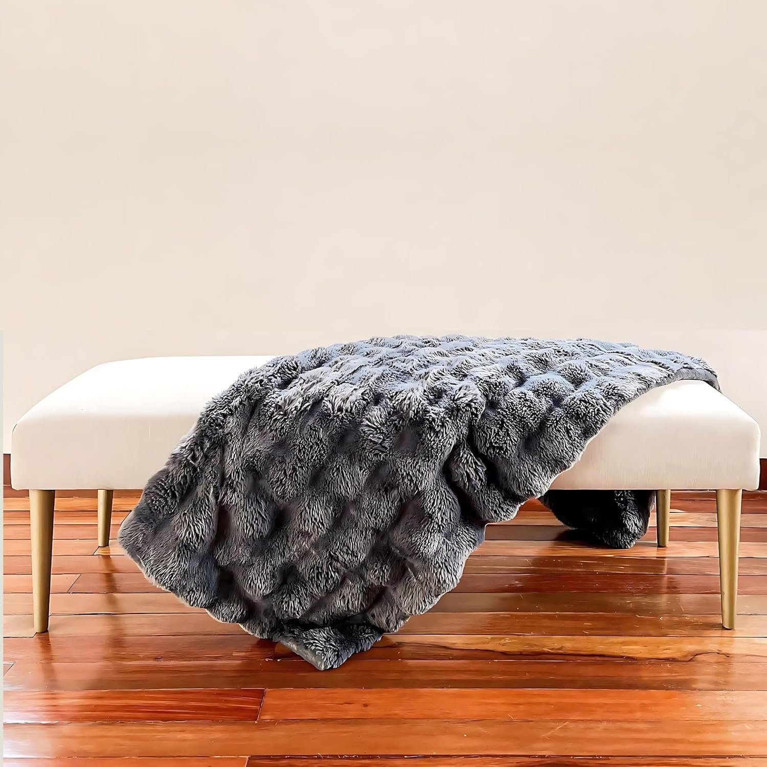Faux Fur Throw Blanket for Couch and Bed | Chunky Knit Durable & Wrinkle Resistant | Soft and Cozy - Kid & Pet Safe Big Fluffy Ultra Soft Double-Sided All-Season Comfort 50''x 60'' - Dark Grey - Image 9