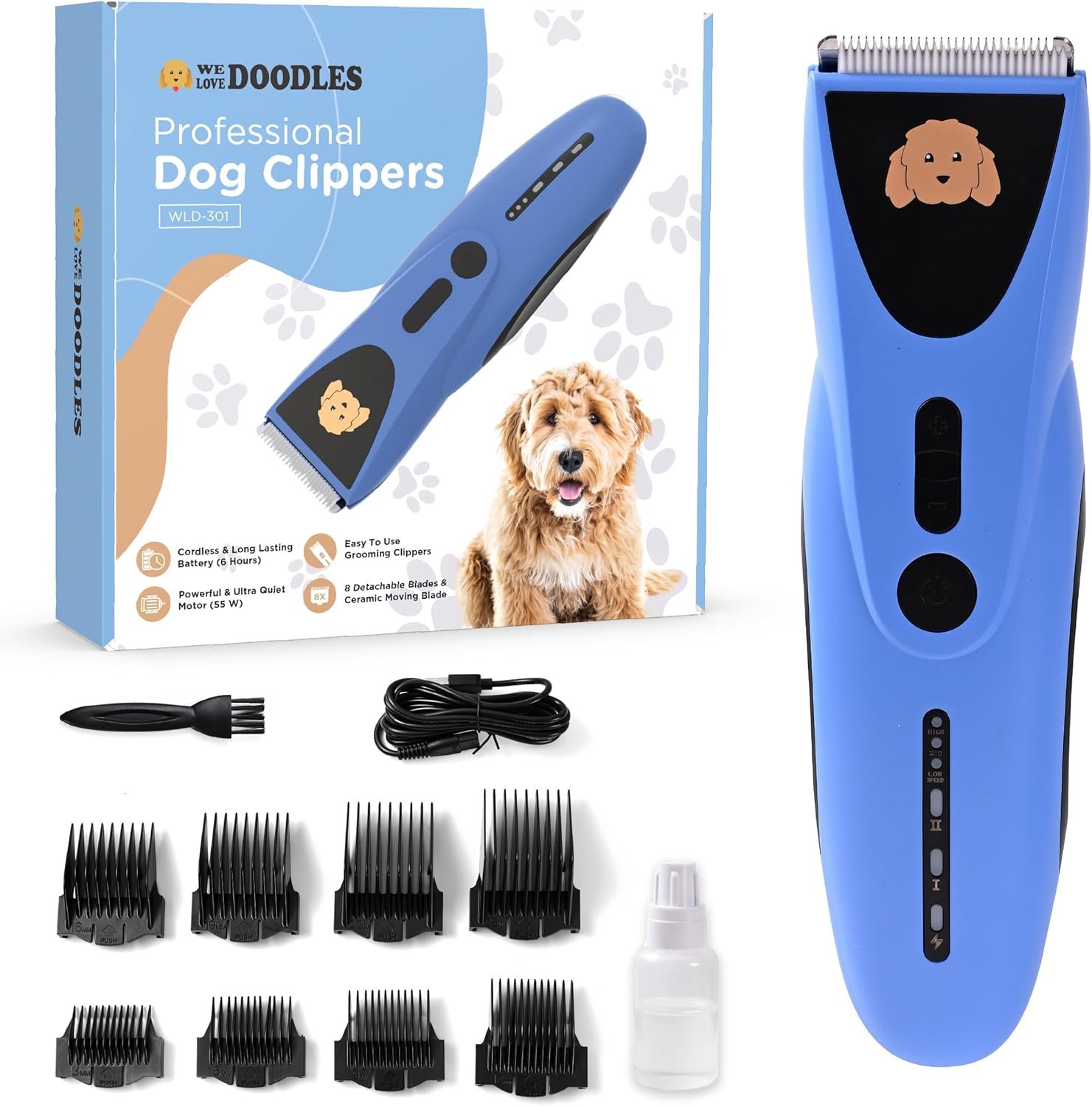 We Love Doodles Dog Clippers for Thick Coats - Powerful and Ultra Quiet Dog Trimmer for Grooming, Cordless Dog Hair Trimmer, 8 Detachable Blades Pet Clippers, Easy to Use Dog Hair Clippers - Image 2