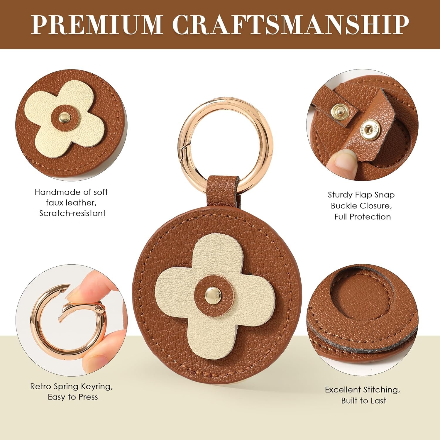 Leather AirTag Holder Keychain, Protective GPS Case for Apple AirTag Item Finders Accessories - Image 7