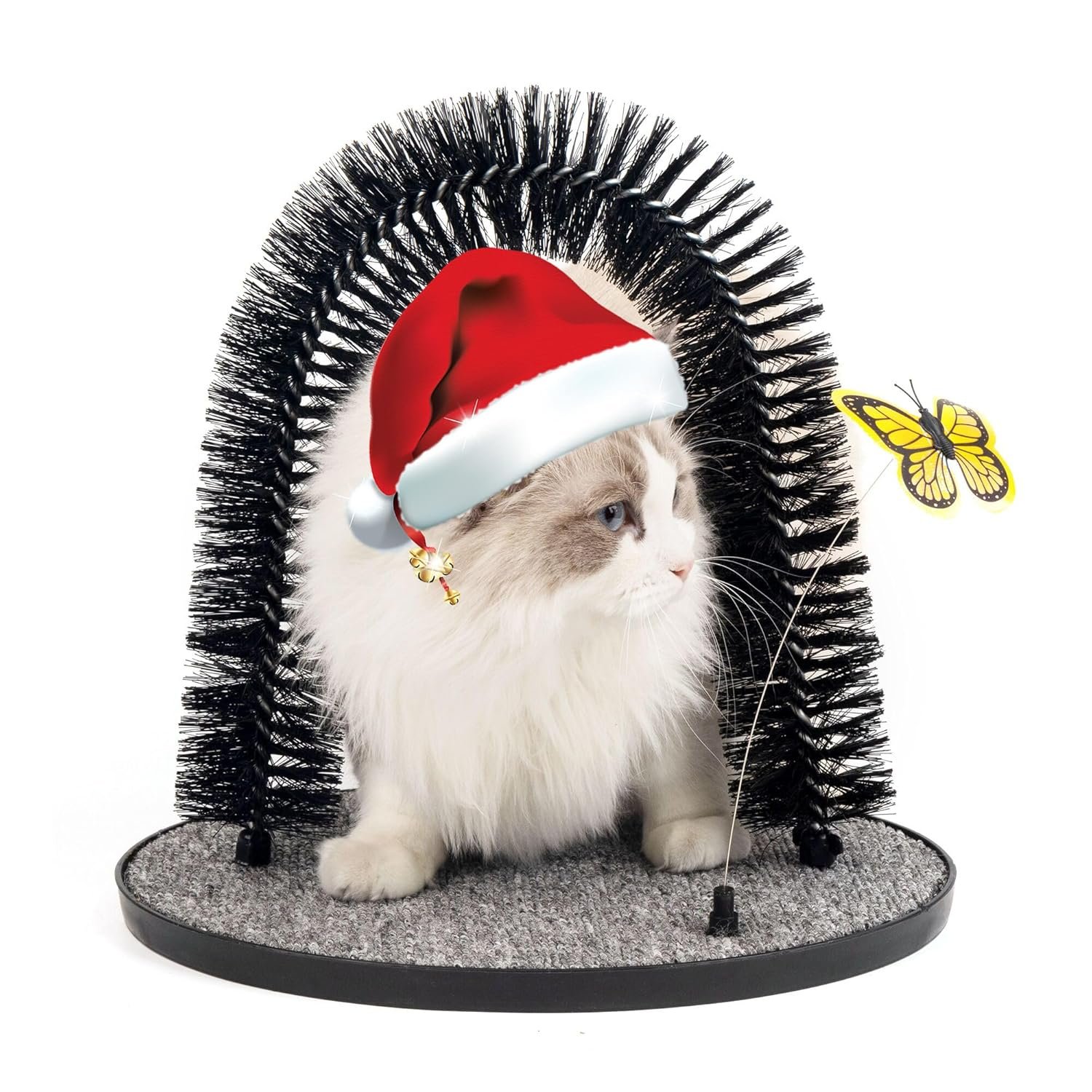 2in1 Cat Arch Self Groomer for Indoor Cats, Back Scratcher Cat Grooming Massage Brush with Sturdy Cat Scratching Pad Durable Brusher Butterfly Toy - Image 2