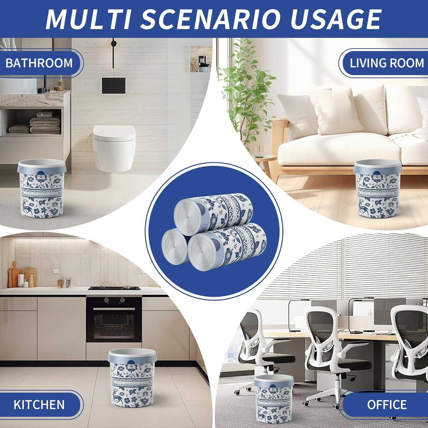 Sturdy Kitchen Drawstring Trash Bags, 13 Gallon Large Garbage Bags, 60 Counts Trash Bags for Office, Kitchen, Bedroom Trash Cans, Colored Portable Sturdy Trash Bags, Trash Basket Bags - Image 5