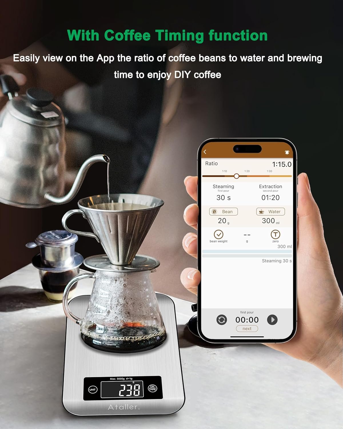 Ataller Smart Food Nutrition Scale, Digital Kitchen Scales with Smartphone App for Meal Planning, Tracking Calorie Value and Food Nutritional Counting, Resolution 1g, Max 5kg 11Ib, 304 Stainless Steel - Image 9