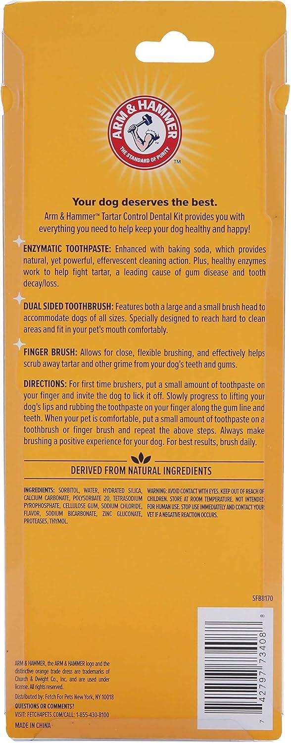 Arm & Hammer for Pets Tartar Control Kit for Dogs | Contains Toothpaste, Toothbrush & Fingerbrush | Reduces Plaque & Tartar Buildup | Safe for Puppies, 3-Piece , Beef Flavor - Image 3