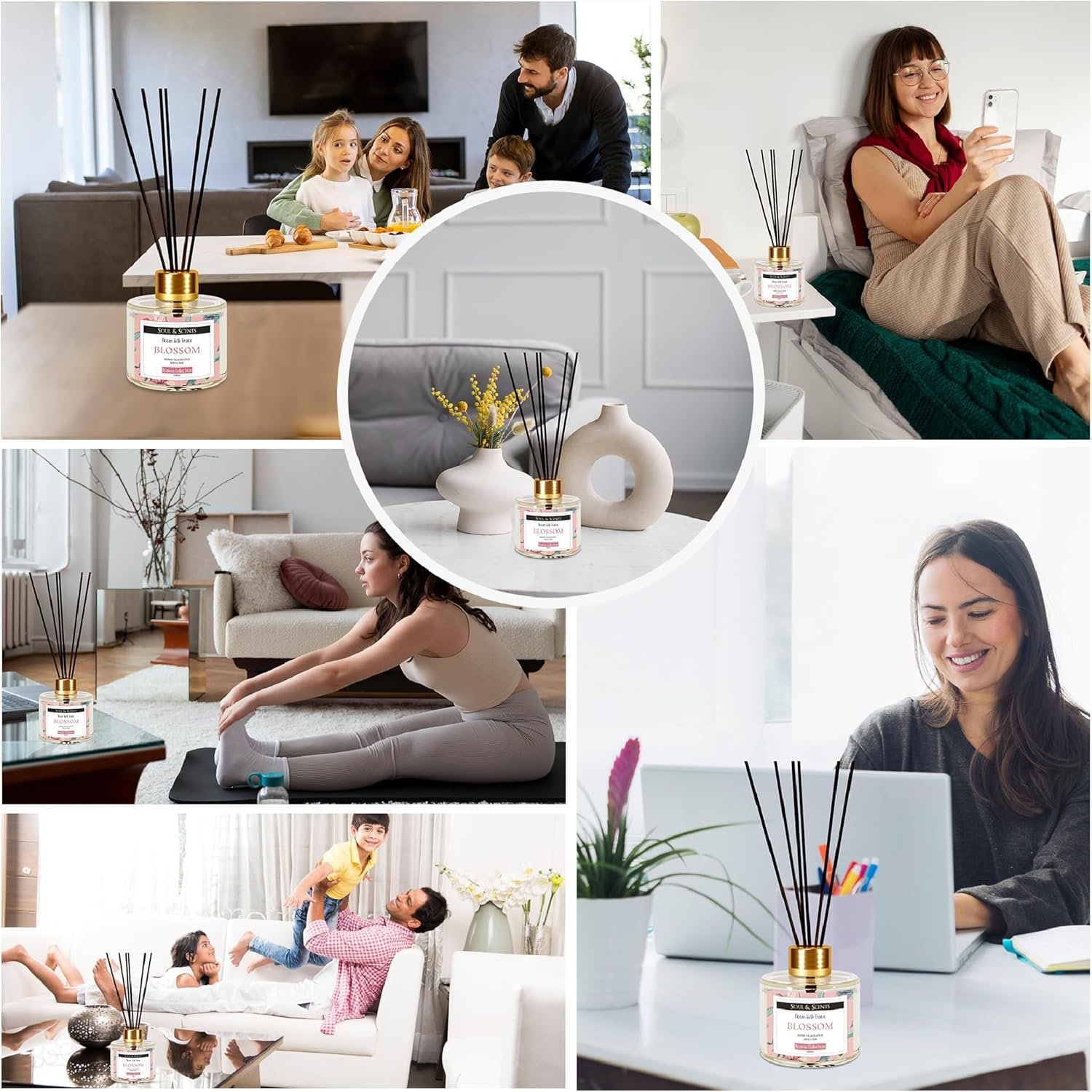 Soul & Scents Blossom Scented 4.06 oz (120ml) Reed Diffuser Set with 6 Fiber Sticks for Room Decor | Home Fragrance Reed Diffuser | Air Freshners for Home - Image 5