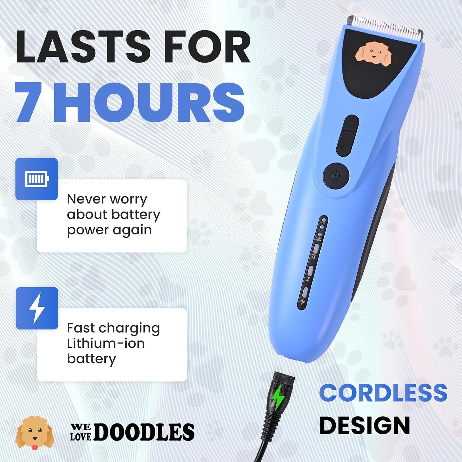 We Love Doodles Dog Clippers for Thick Coats - Powerful and Ultra Quiet Dog Trimmer for Grooming, Cordless Dog Hair Trimmer, 8 Detachable Blades Pet Clippers, Easy to Use Dog Hair Clippers - Image 4
